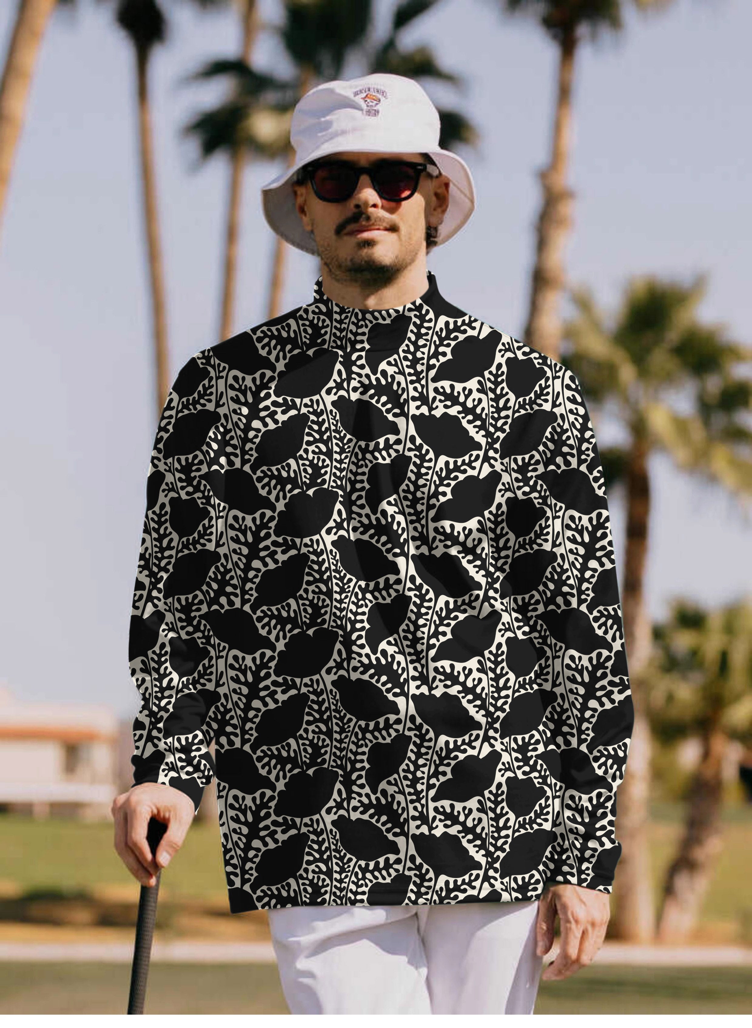 Men's Monochrome Bloom Pullover High neck Long/Short sleeve T-Shirt