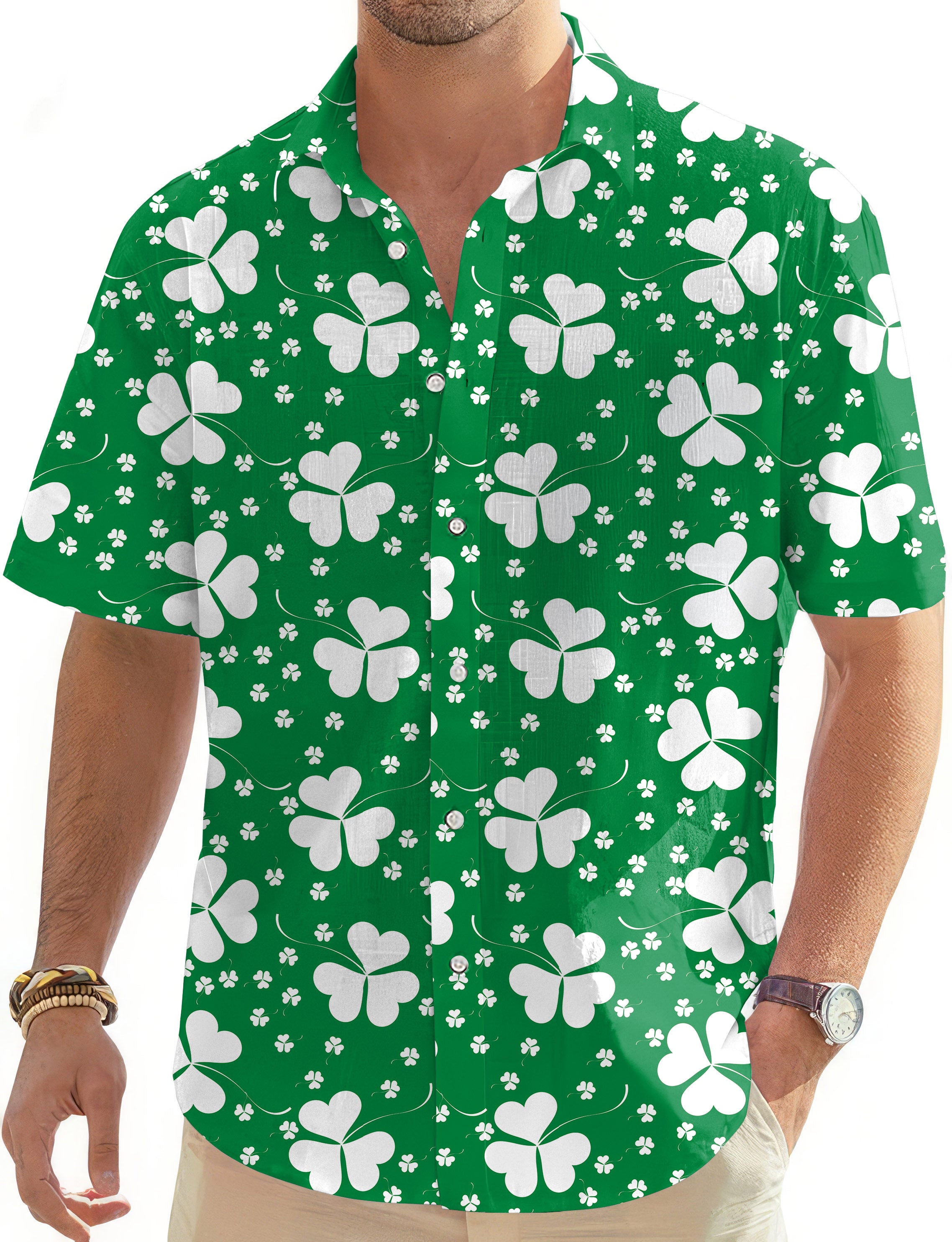 Leaf clover St. Patrick's Day-Men's Golf Hawaiian Shirts Button Down Shirt