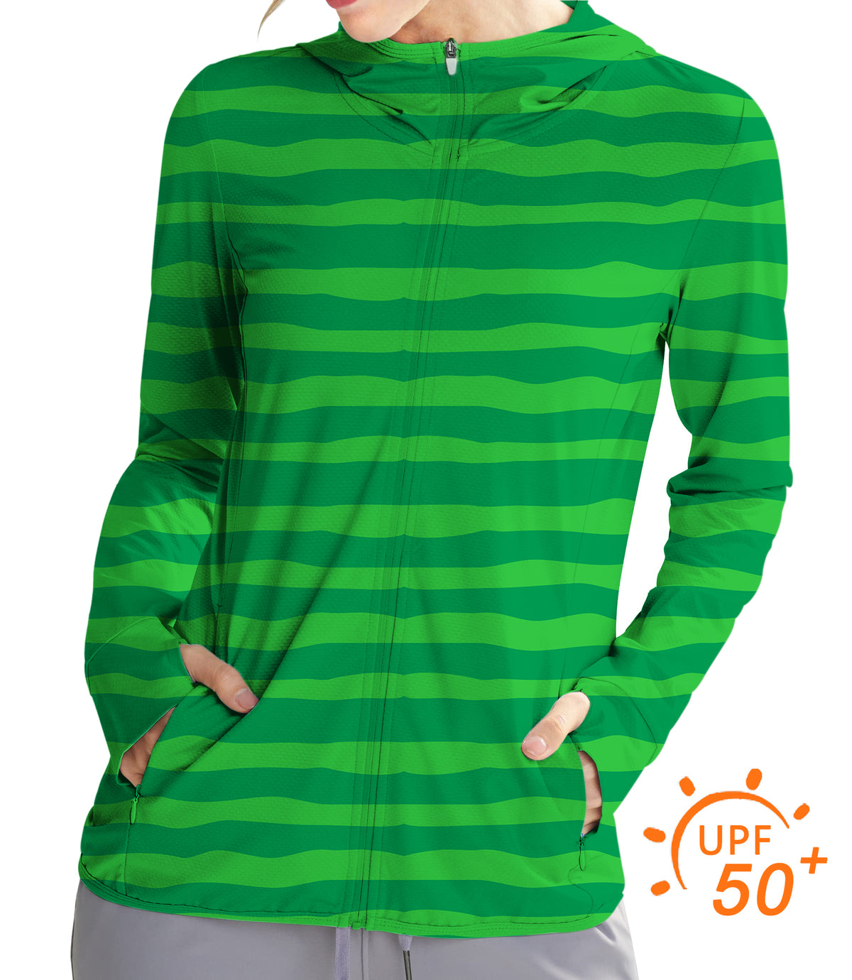 Women's Outdoor Horizontal watermelon stripes Golf Sun Protection Slim Fit zip hoodies