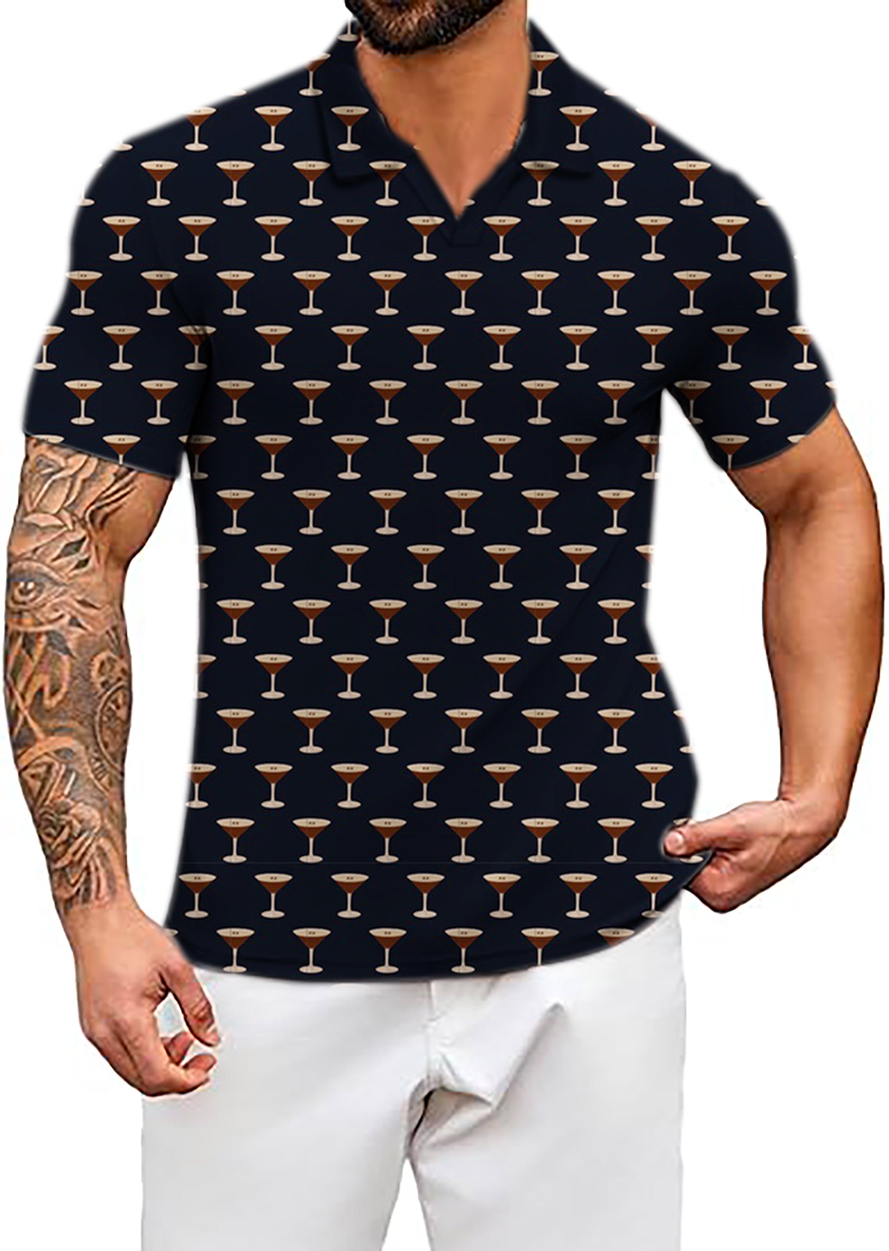 Men's ESPRESSO MARTINIS V Neck Golf Polo Shirts