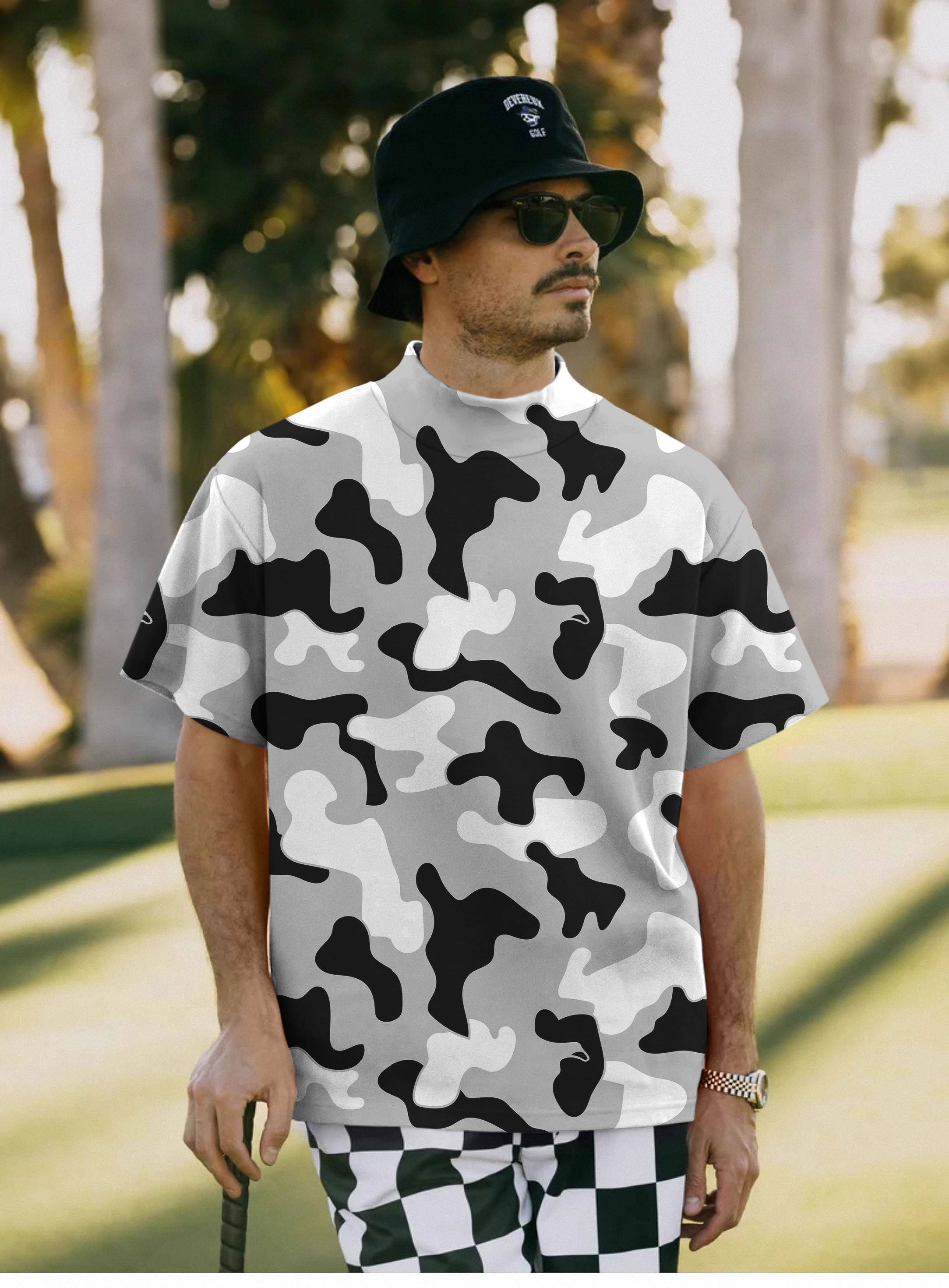 Men's Grey camouflage Pullover High neck Long/Short sleeve T-Shirt limited edition