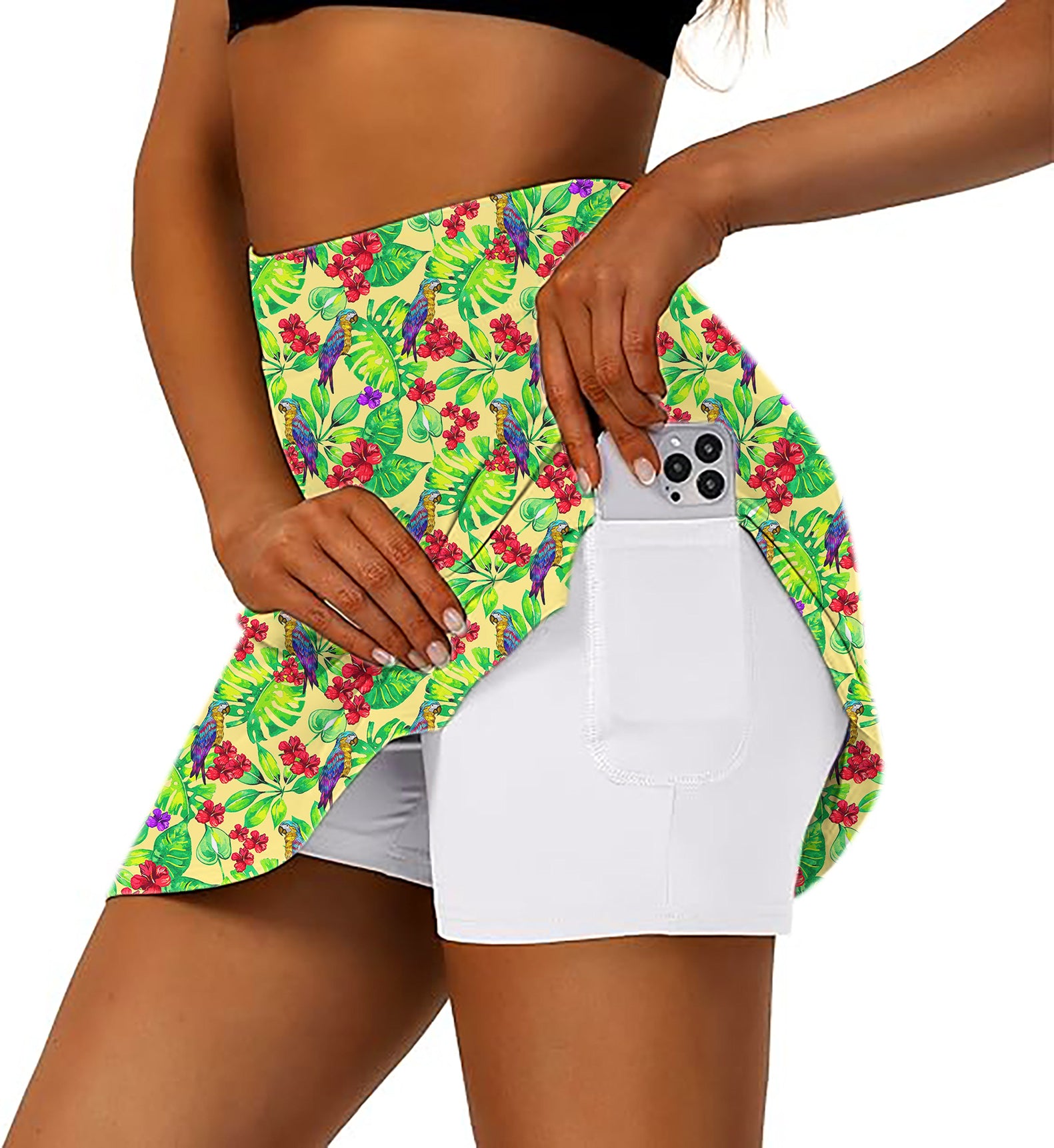 Women's Palm Leaf Toucan Golf Skirts Inner Shorts Pocket