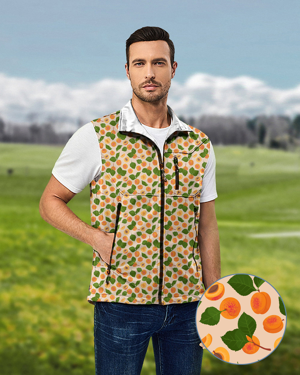 Men's Peach leaves Lightweight Softshell Vest Sleeveless Jacket for Golf Windproof Waterproof