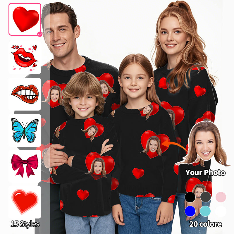 Custom Photo Face Custom Color Black Love Crewneck Pullover Ugly Sweater Men Women Boy Girl Family