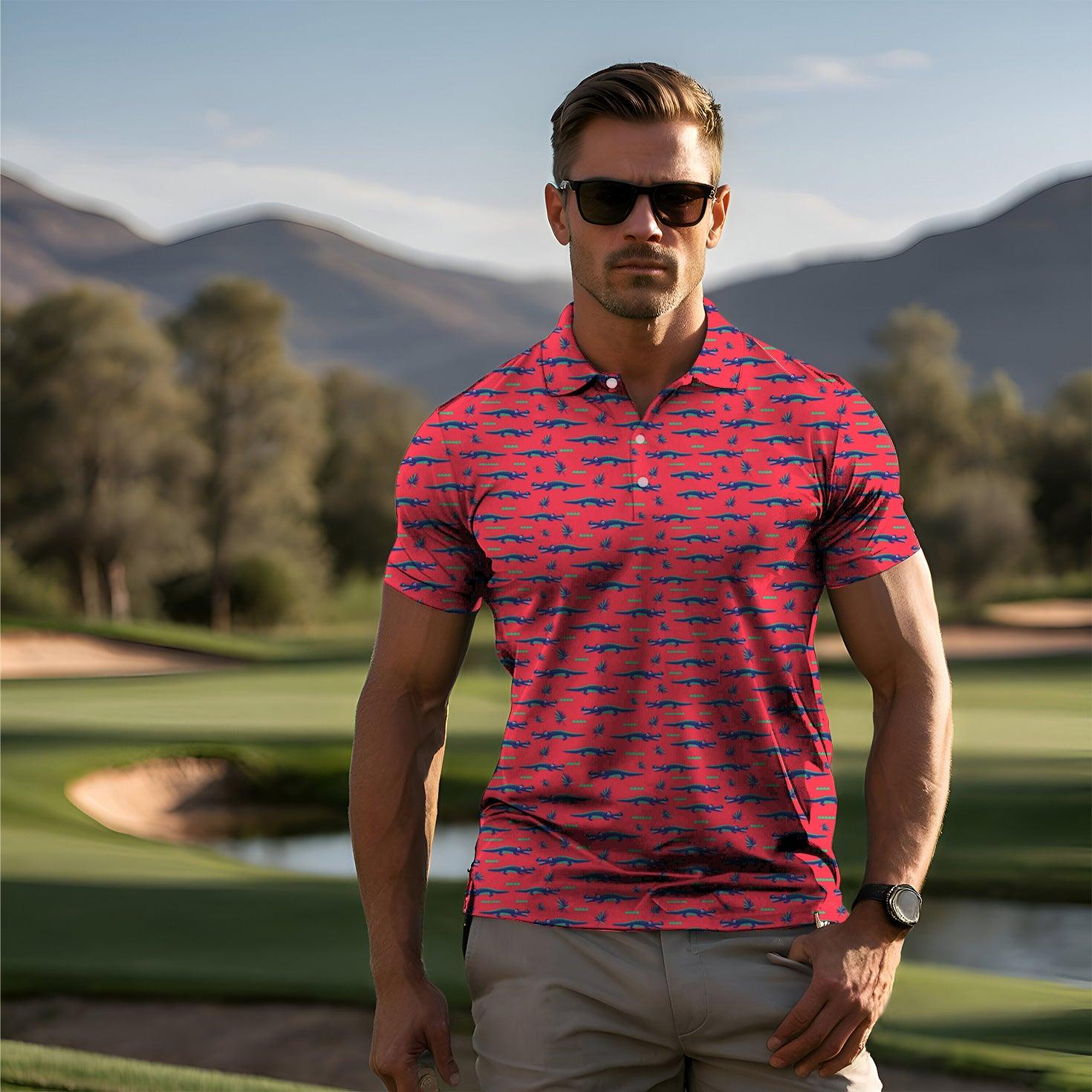 Men's Pink Crocodile Golf Polo