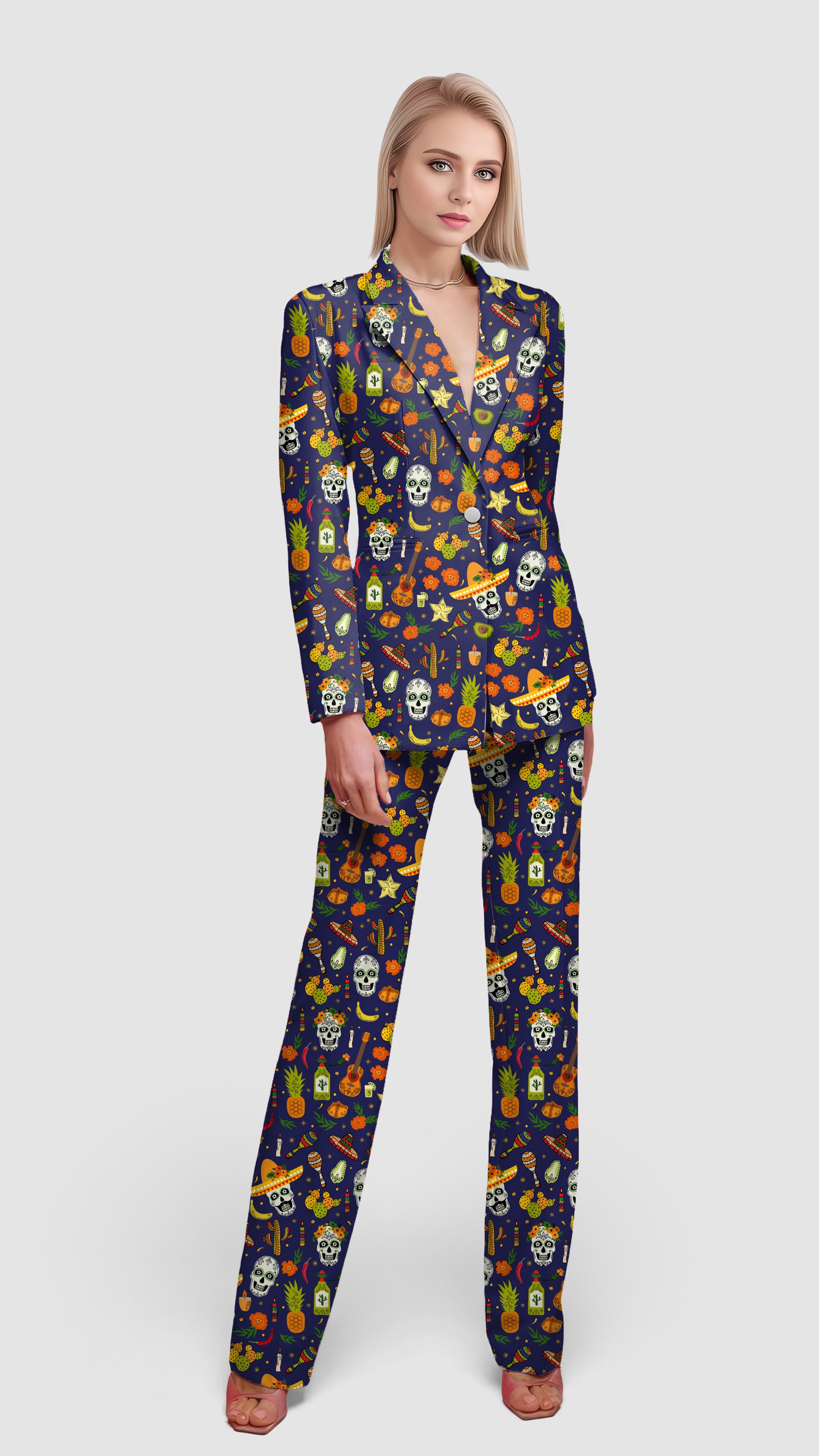 Enthusiastic Skull-Women's Blazer Casual Work Office Blazer Suit set