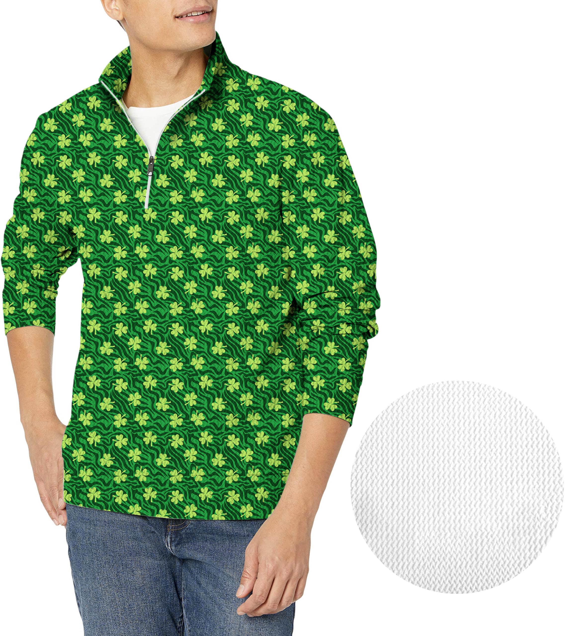 Leaf clover Green zebra St. Patrick's Day-Men's Golf Waffle Zipper Pullover