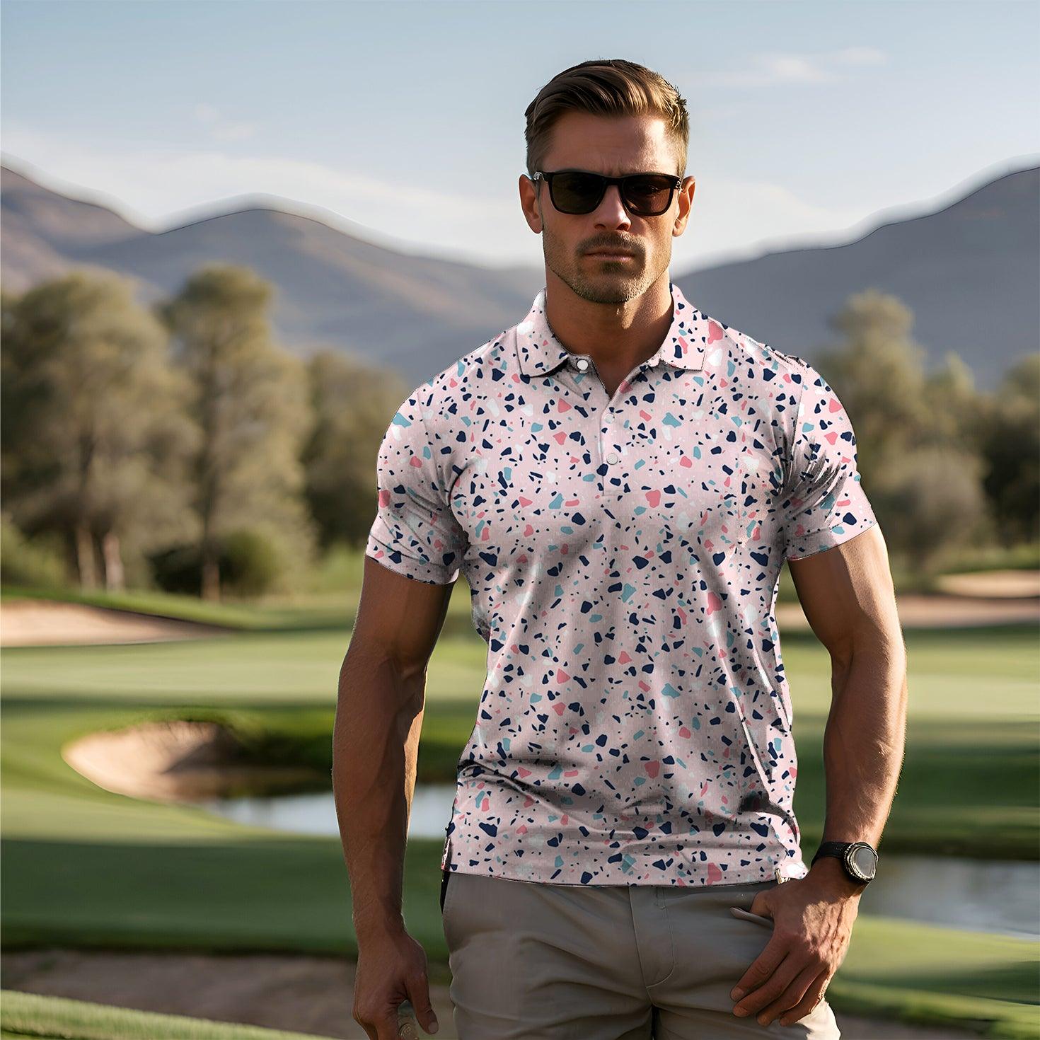 Men's Pink Paint Splatter golf polo