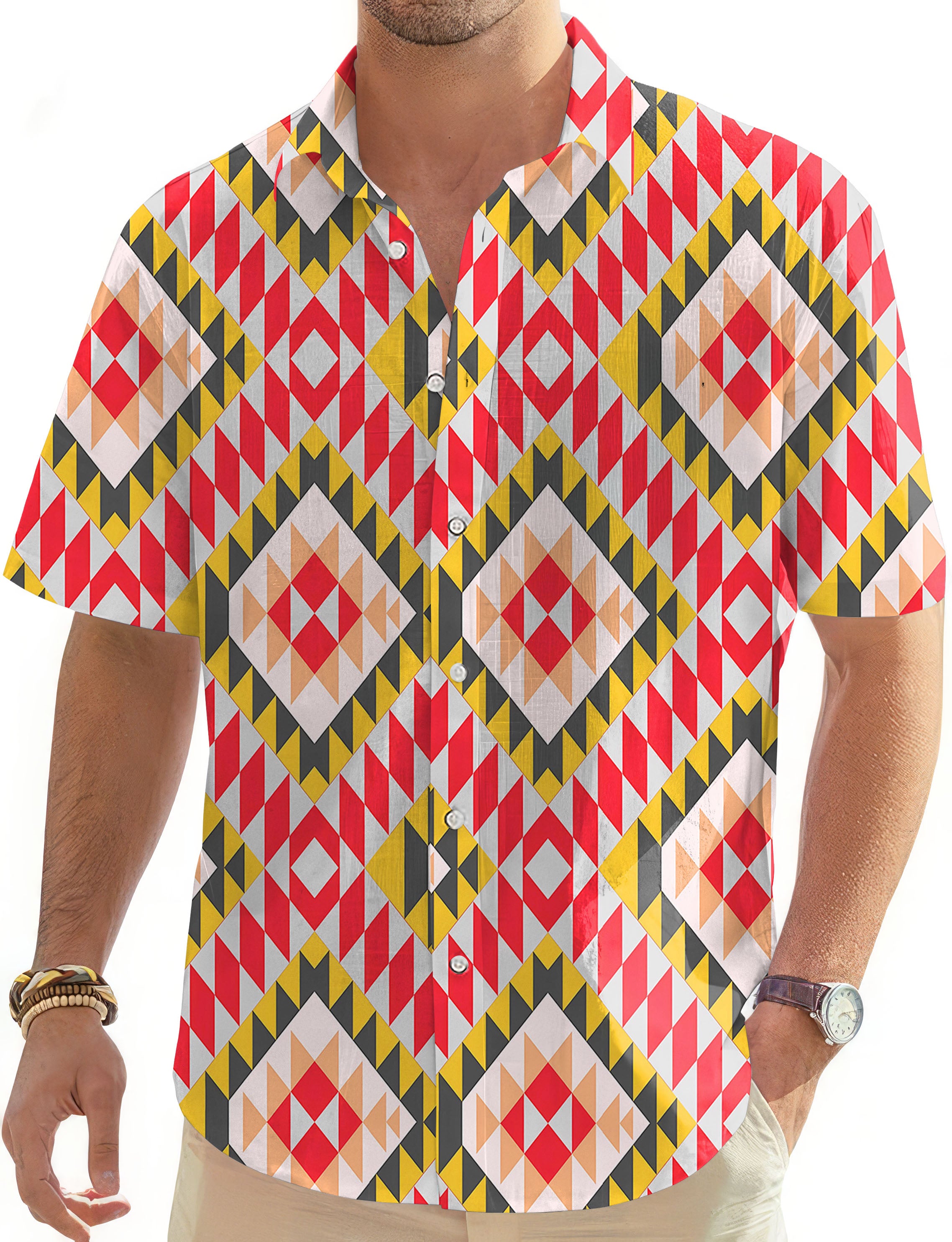 Eco Friendly Bold Vibrations-Men's Golf Hawaiian Shirts Button Down Shirt