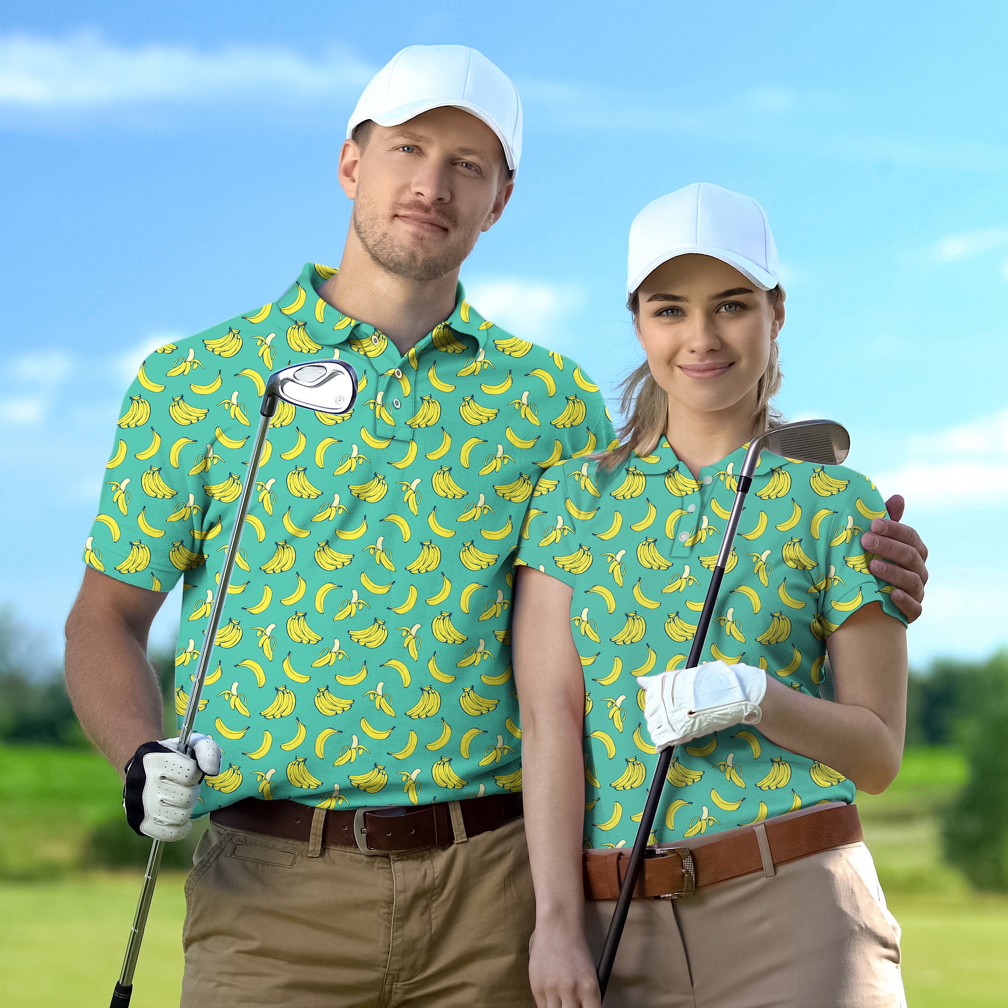 Golf Polo Couple Banana Summer set Flowers tournament