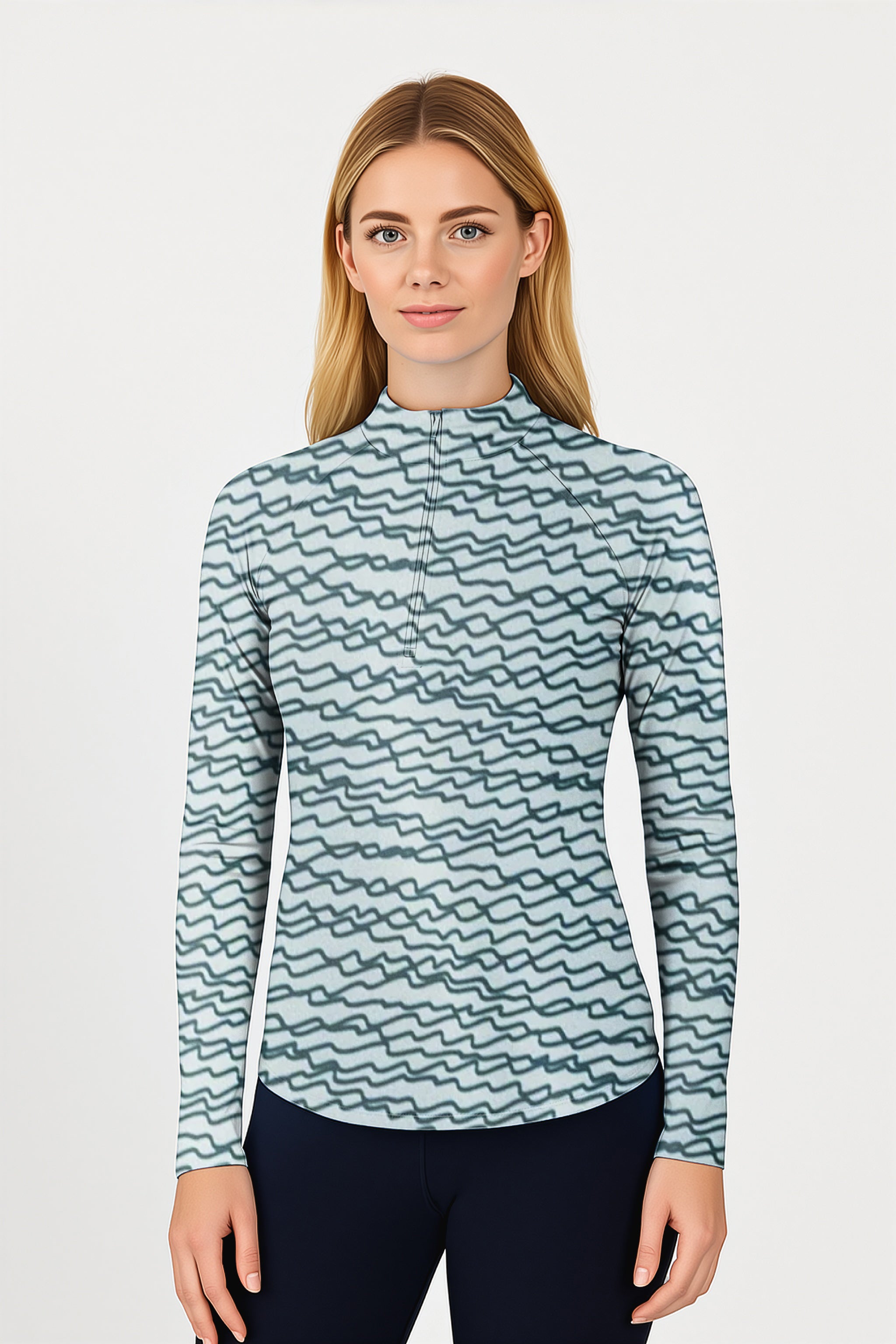 Green Irregular Wavy Lines Women's Golf Active 3/4 Zip Top