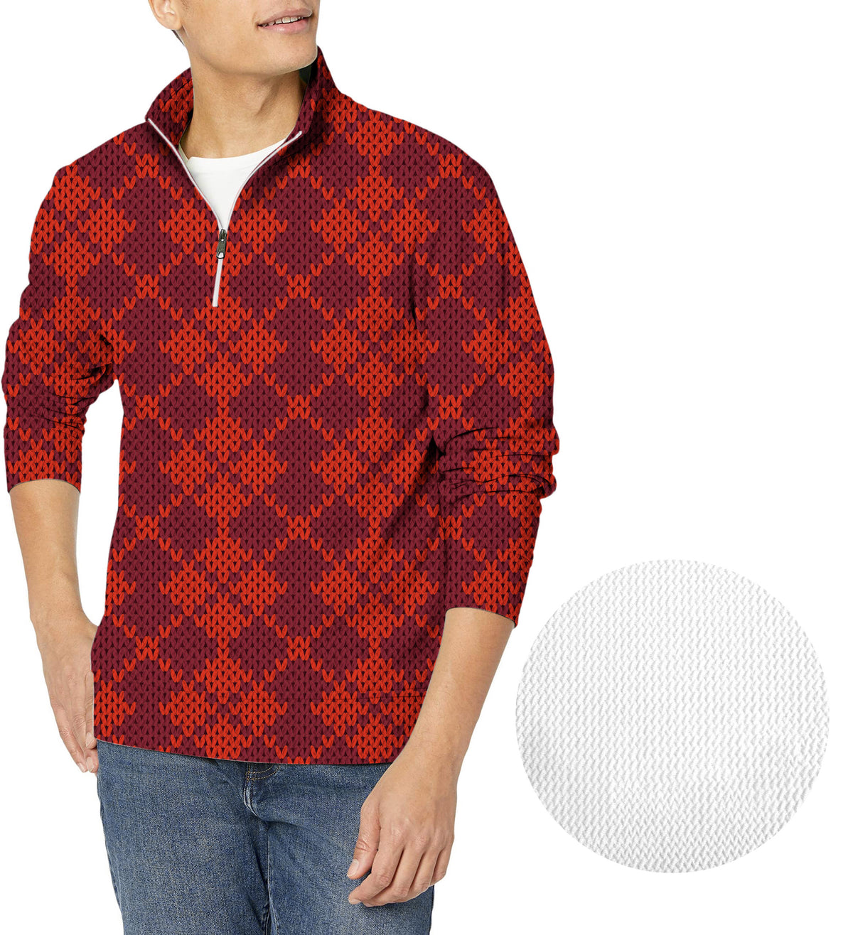 Christmas Red Men's Golf Waffle Zipper Pullover