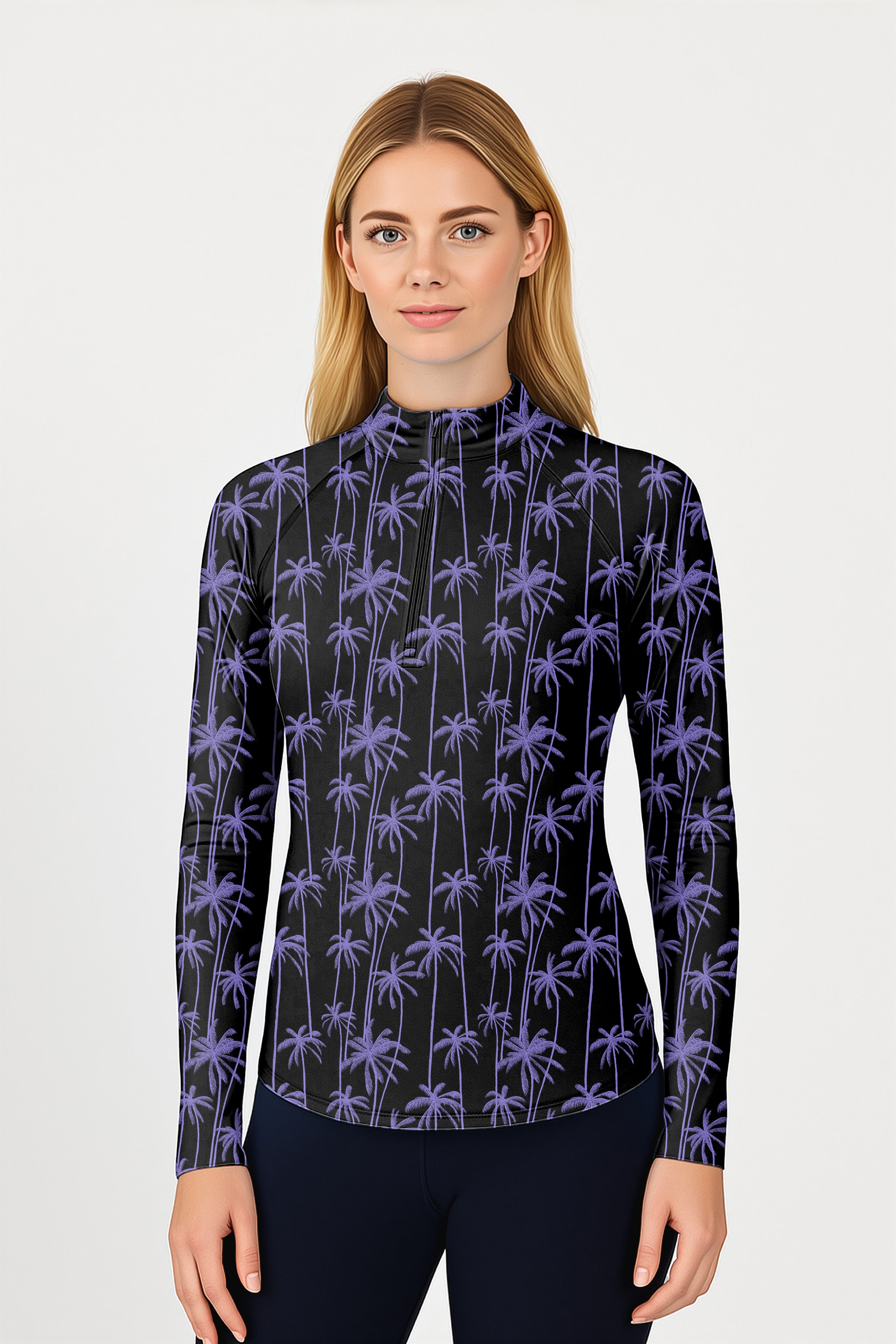Purple Coconut Tree Women's Golf Active 3/4 Zip Top Long Sleeves