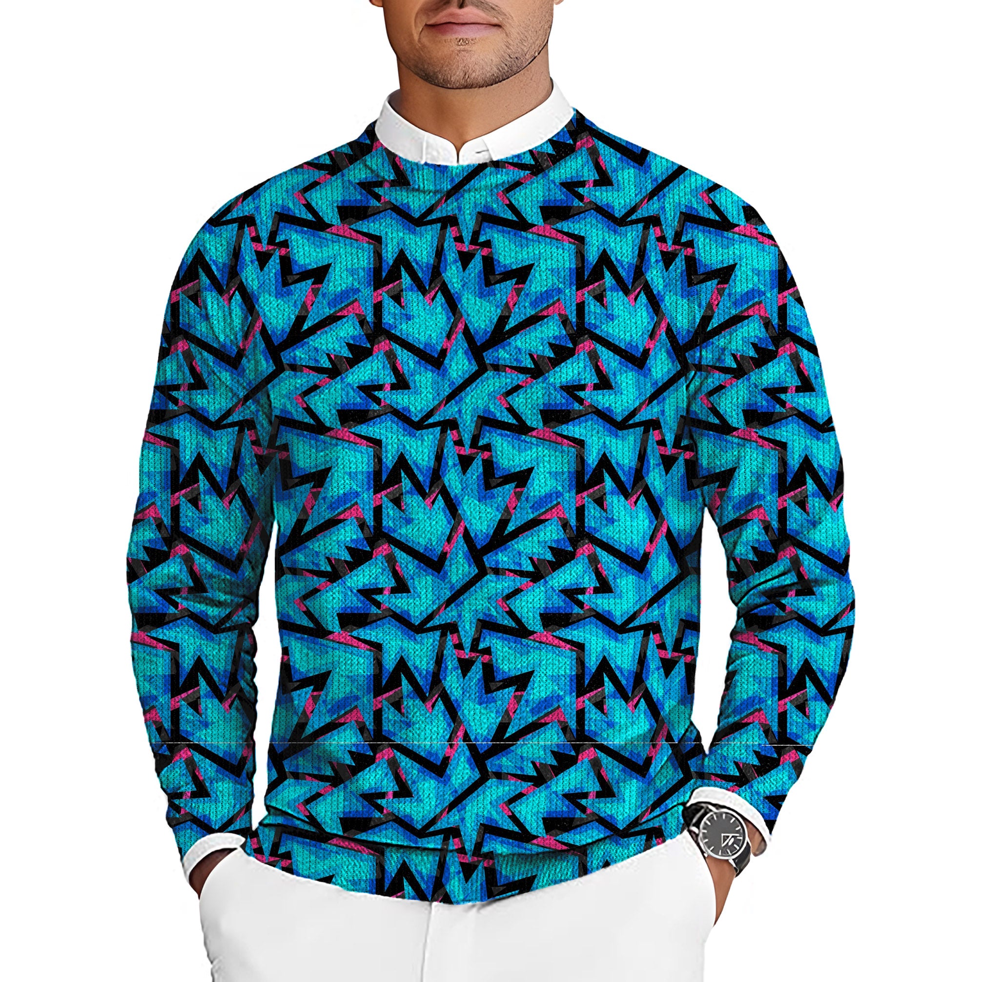 Icey Blues Men's Golf Crewneck Pullover Sweaters Ugly Sweater