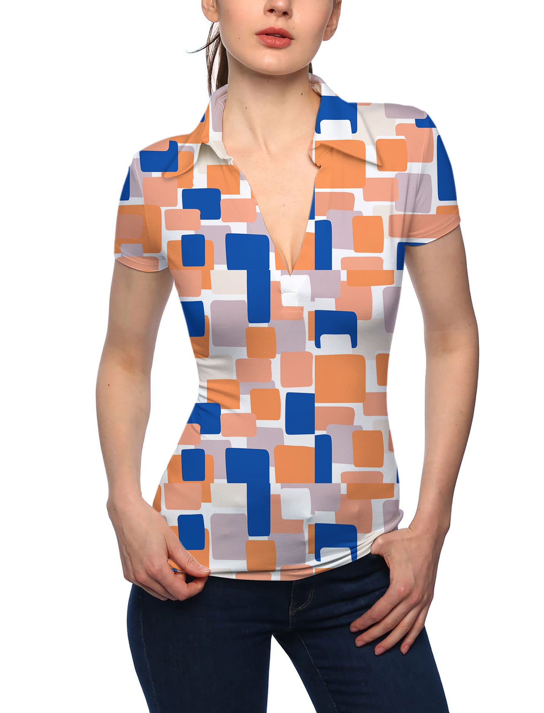 Women's Mosaic V Neck Golf Polo