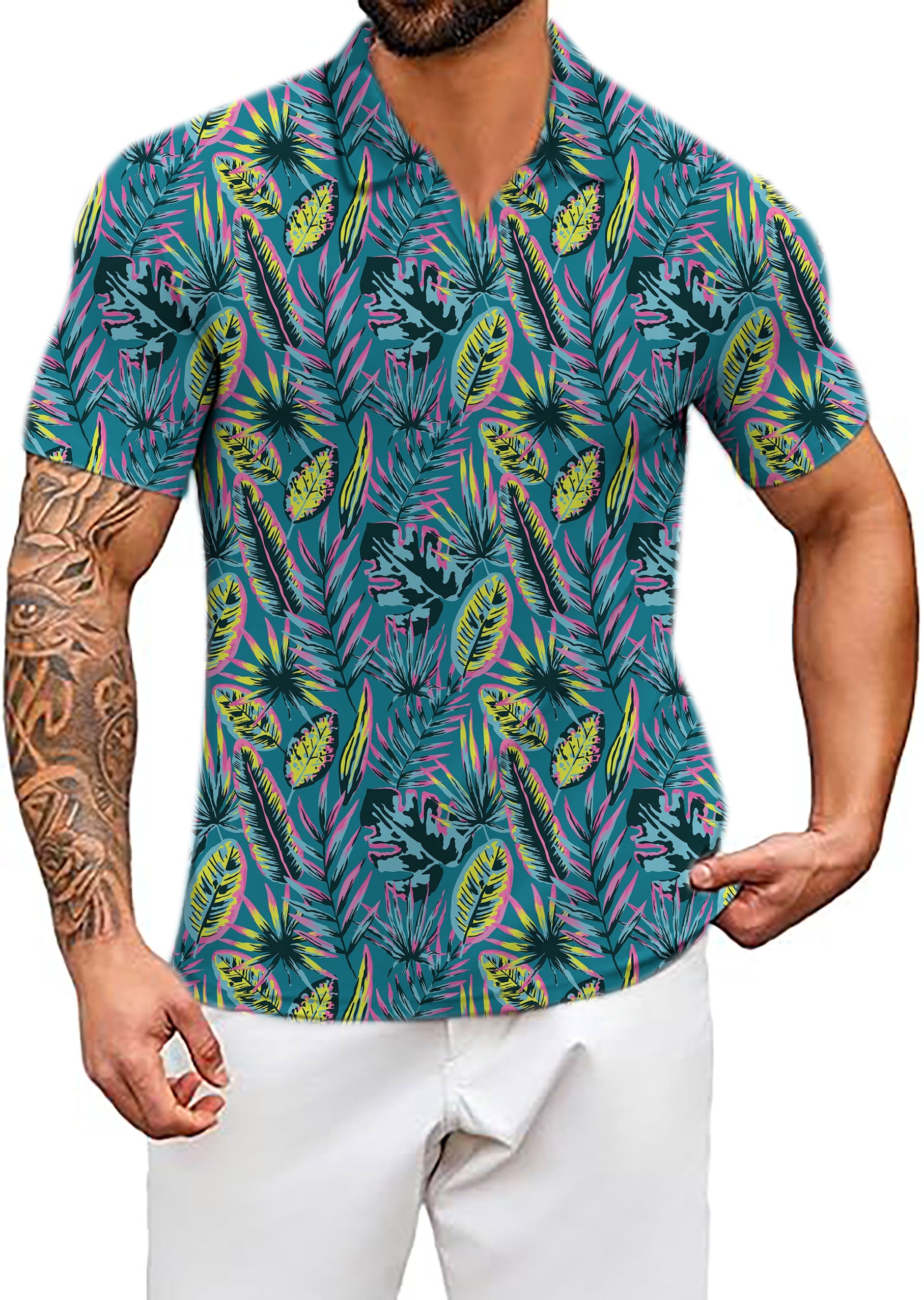 Men's Modern Tropics V Neck Golf Polo Shirts