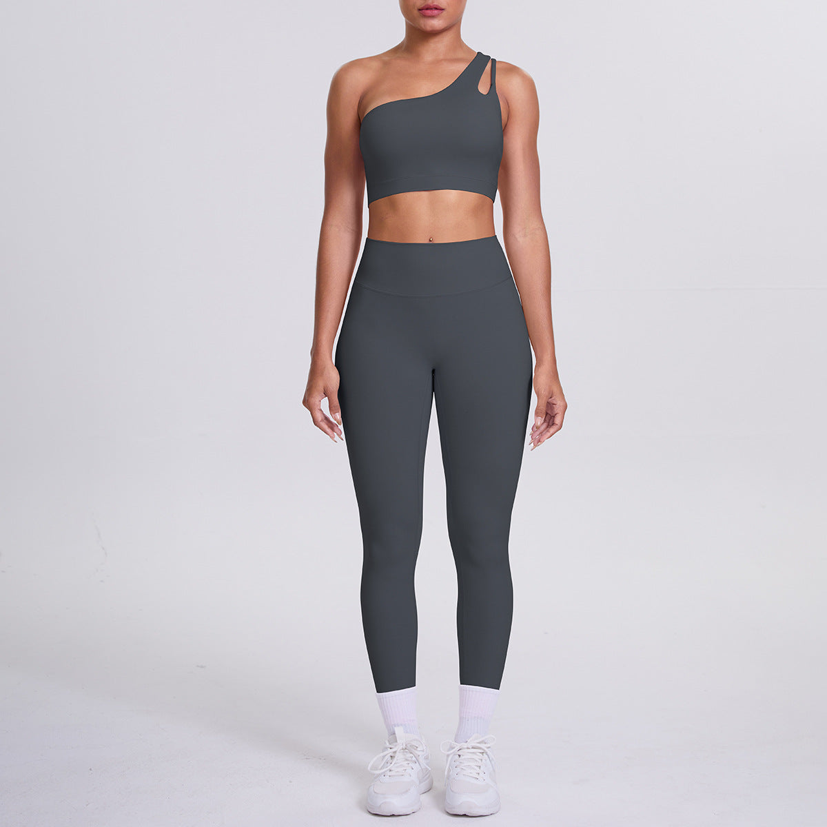 Women's One Shoulder Cutout Back Yoga Set - High Waist Scrunch Butt Leggings Sports Bra Workout Set