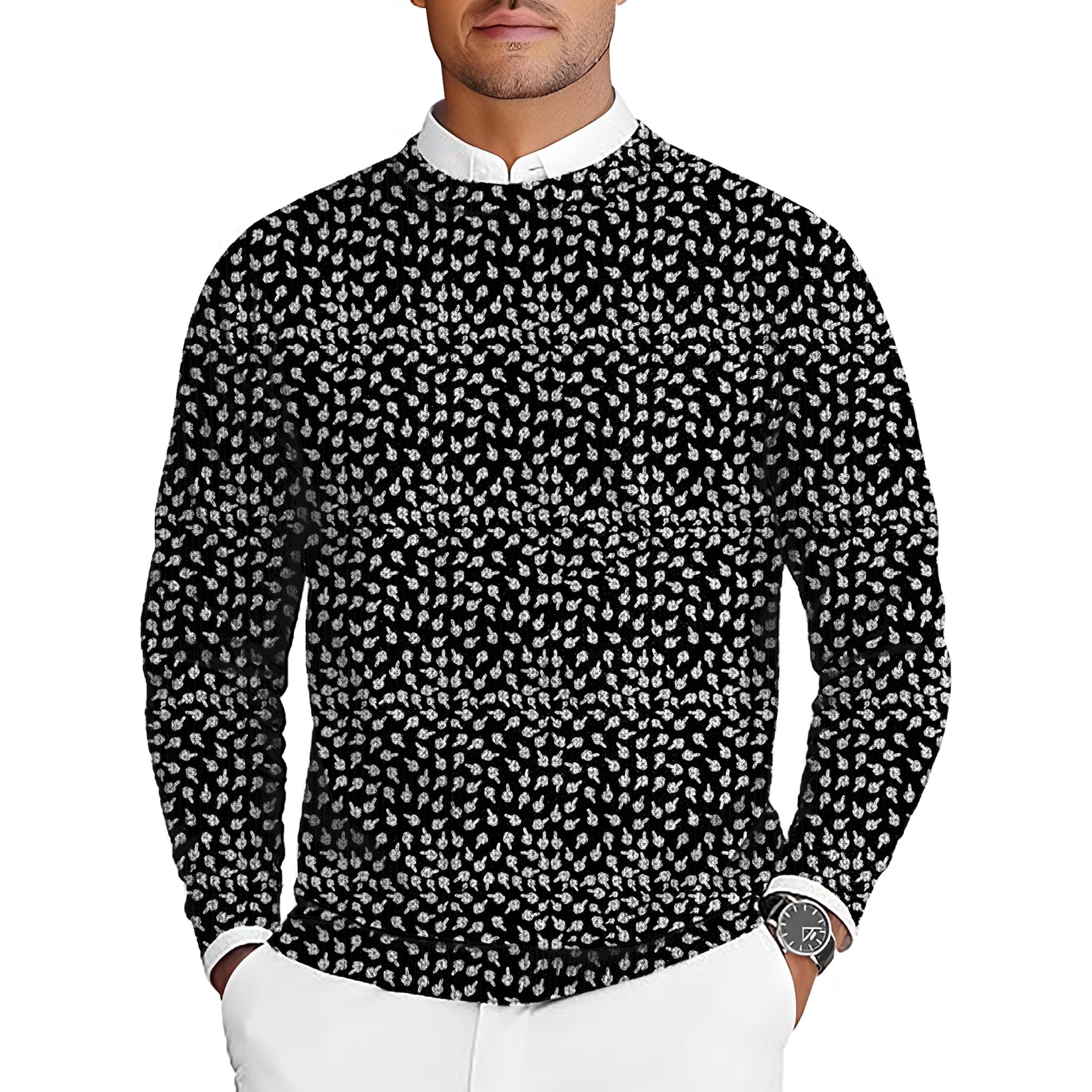 Middle Finger Men's Golf Crewneck Pullover Sweaters Ugly Sweater