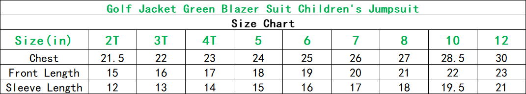 Golf Jacket Green Blazer Suit Children's Jumpsuit Baby Golf Birthday Uniform