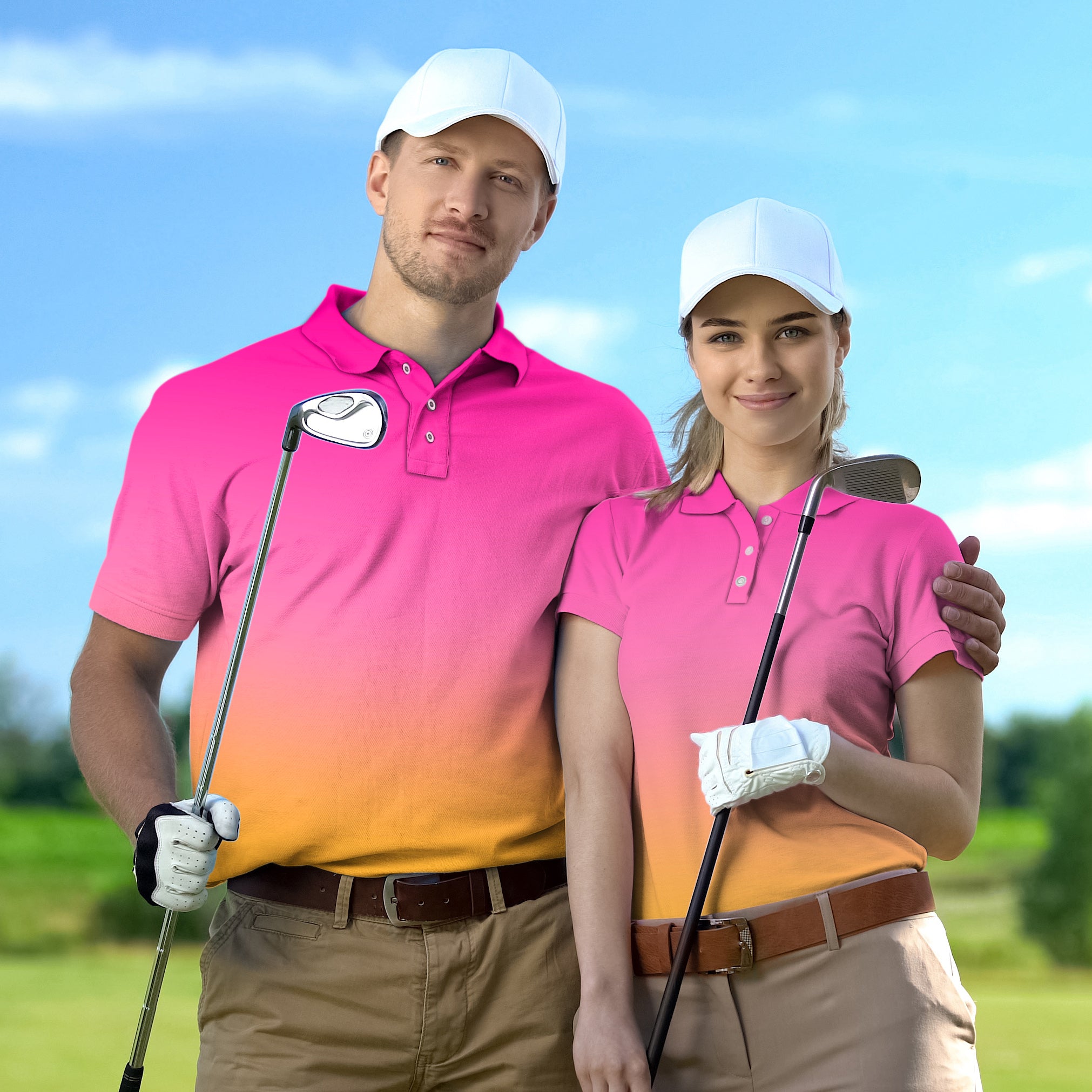 Golf Polo Couple Family set Neon Gradients tournament