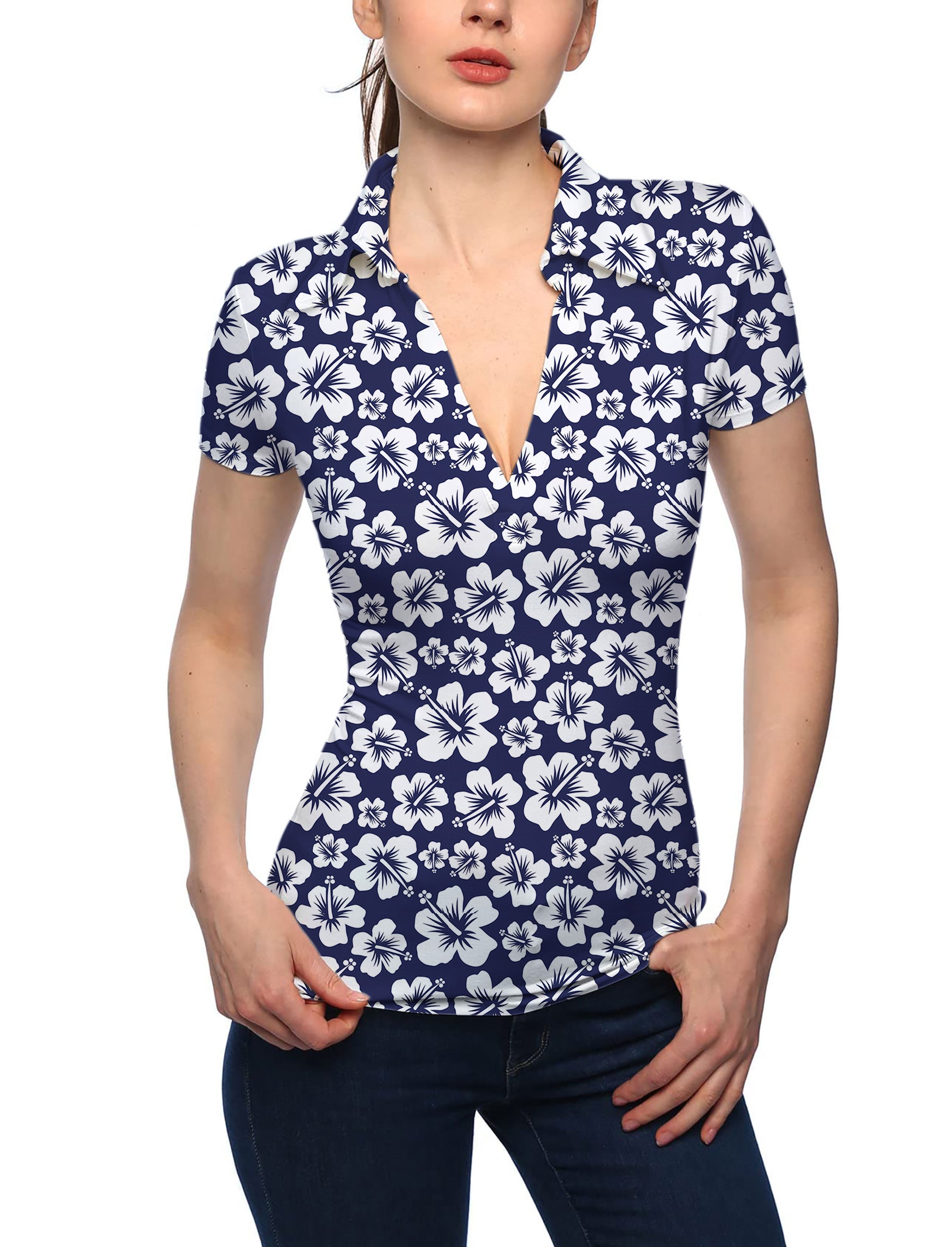 Women's Summer Daisy V Neck Golf Polo