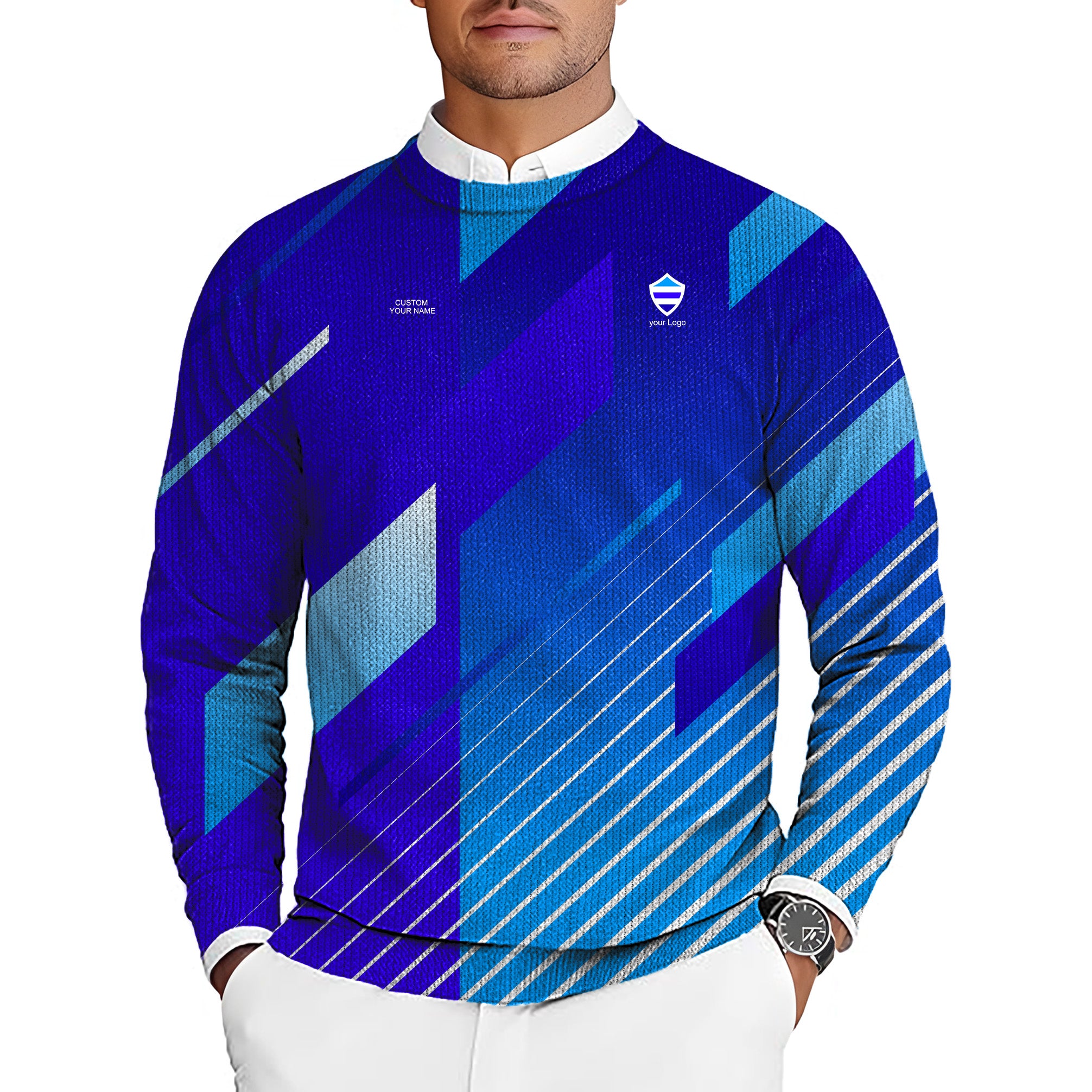 blue sport Team Men's Golf Crewneck Pullover Sweaters Ugly Sweater