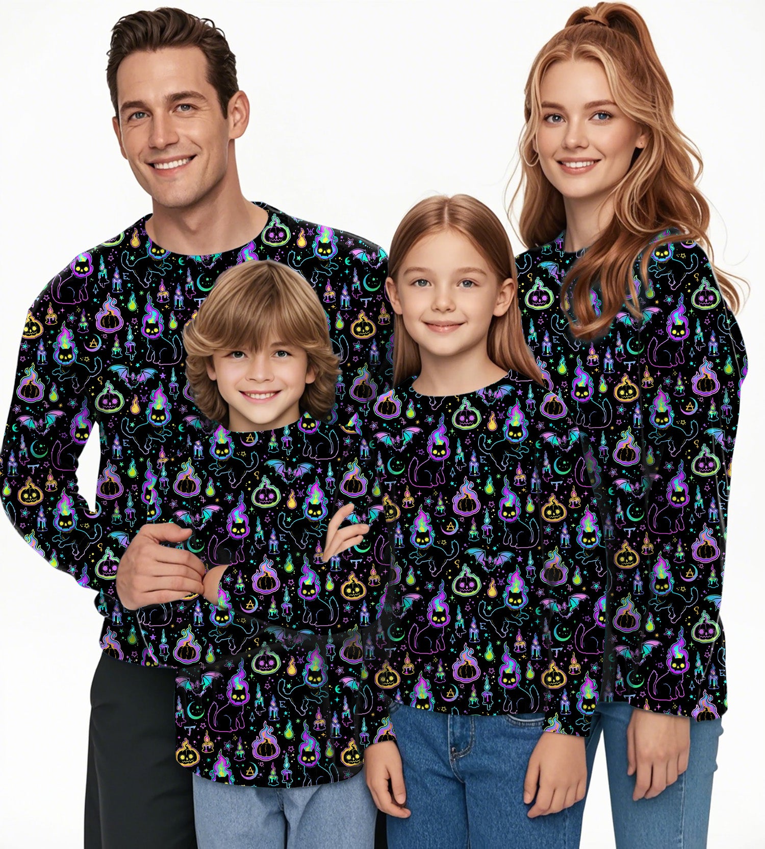 Halloween Ghost Pumpkin Cat Crewneck Pullover Ugly Sweater Men Women boy girl family