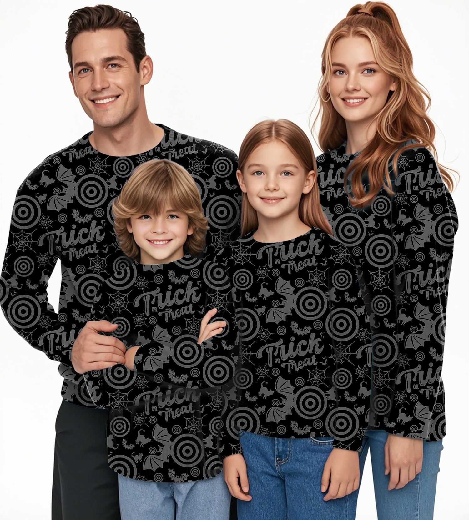 Halloween Circle Bat Cat Crewneck Pullover Ugly Sweater Men Women boy girl family