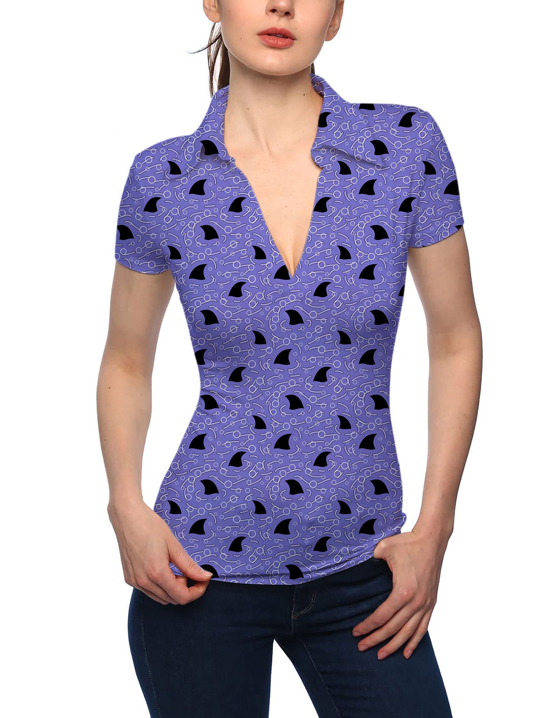 Women's Shark Fin Seamless V Neck Golf Polo