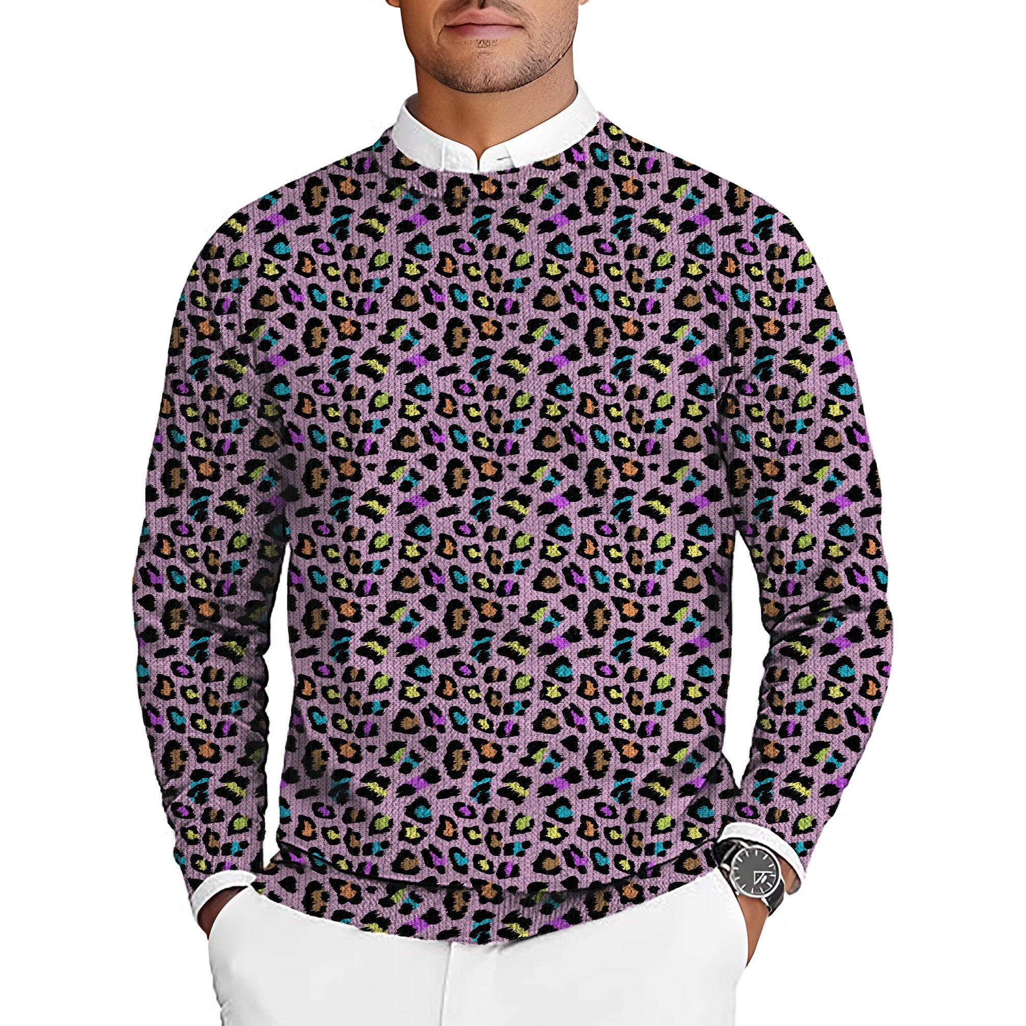 Leopards of color Men's Golf Crewneck Pullover Sweaters Ugly Sweater