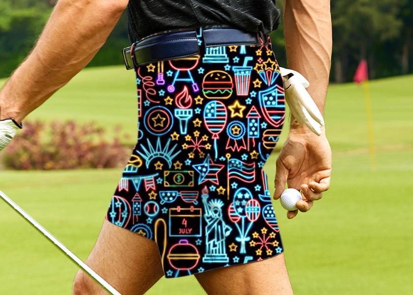 Men Independence Day Seamless Neon Golf Shorts