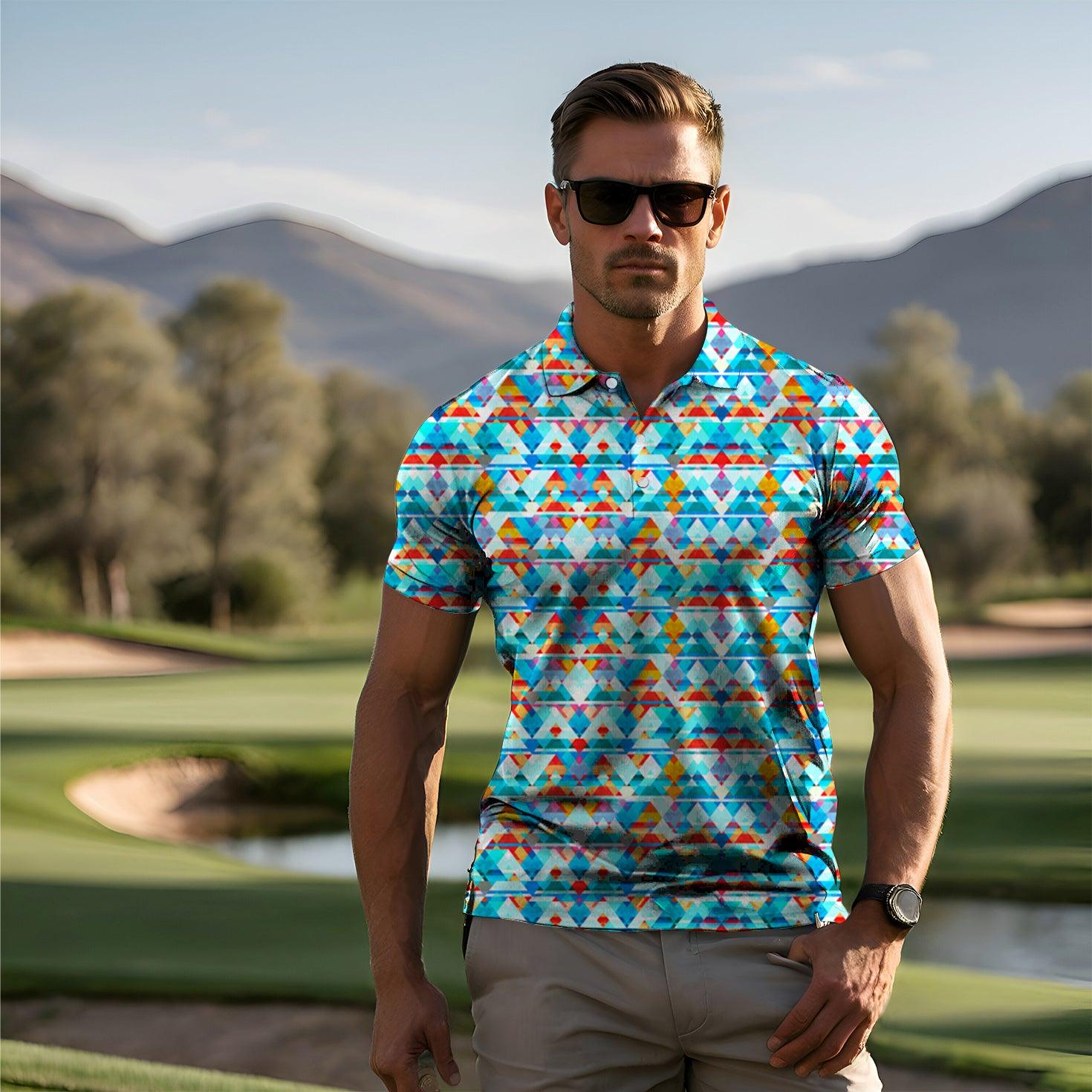 Men's Geometric lattice golf polo