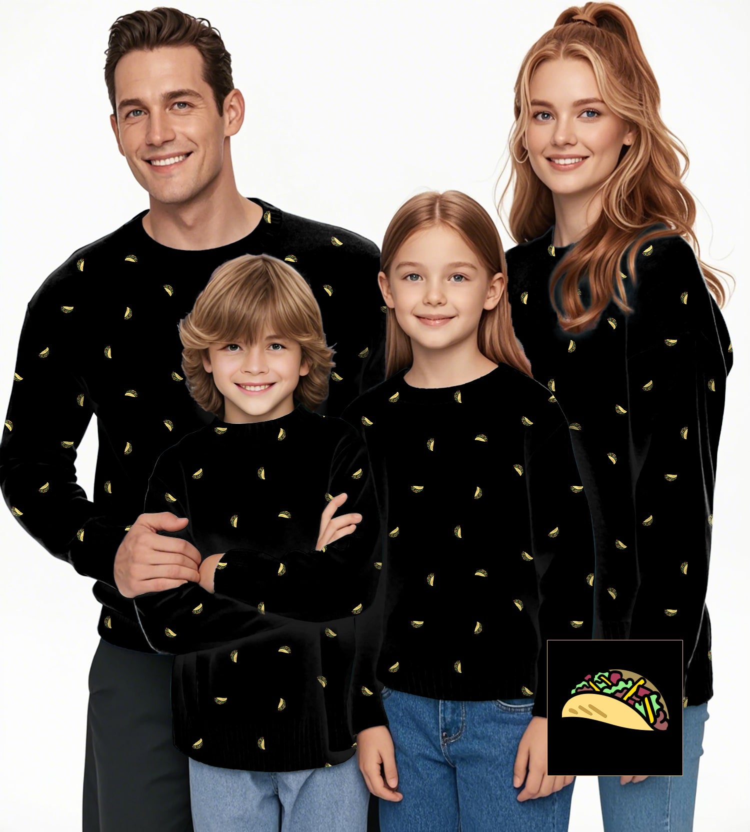 Taco Custom The Background Color Crewneck Pullover Ugly Sweater Men Women boy girl family