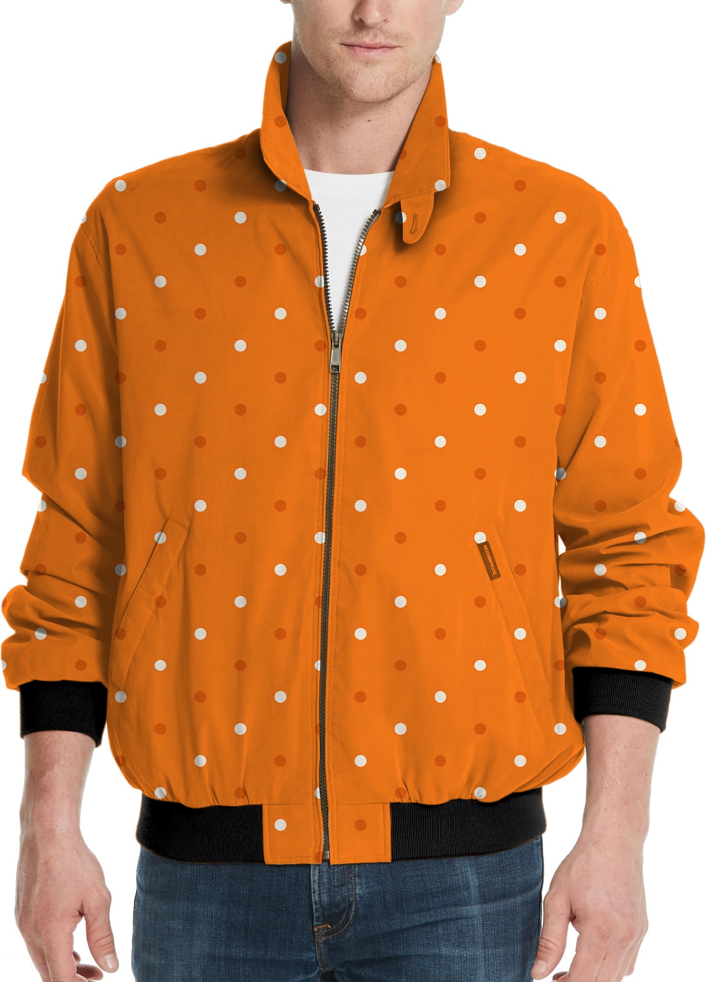 Halloween yellow and white polka dots Men's Golf Windbreaker Light Jacket