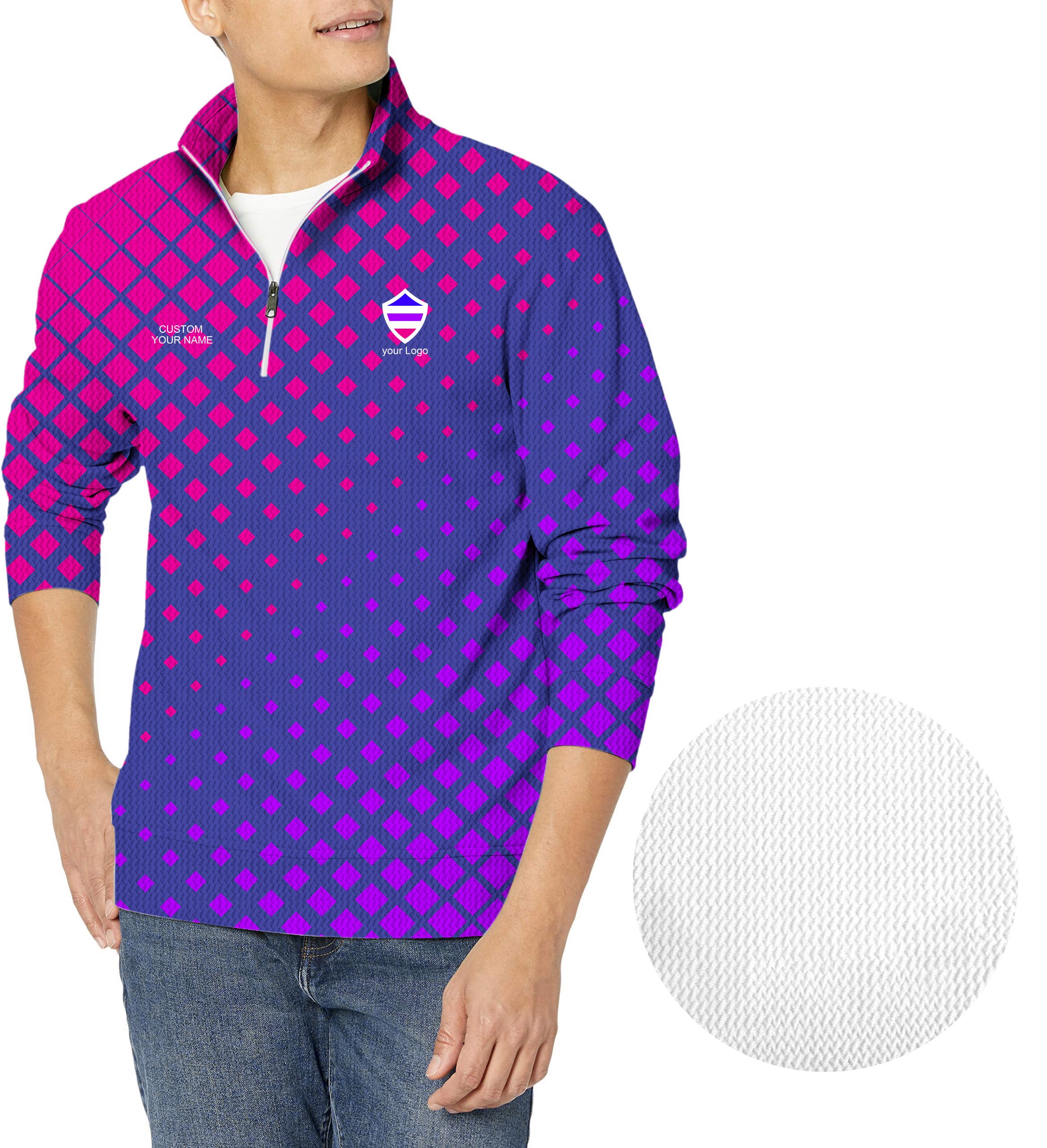 blue purple pink sport Team-Men's Golf Waffle Zipper Pullover