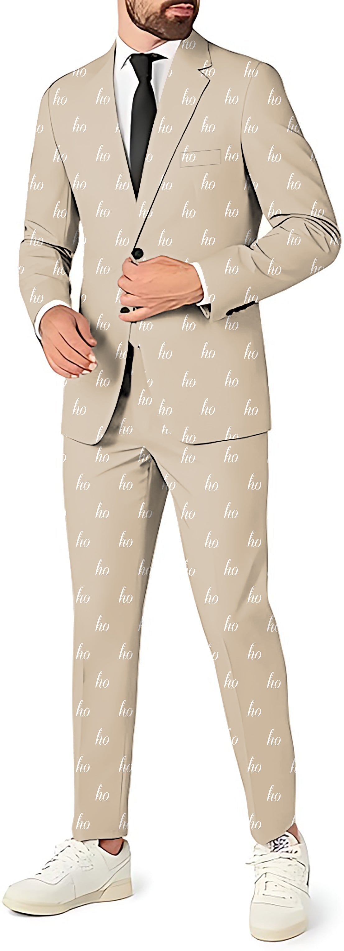 Beige custom name men's blazer and pants suit for Christmas party