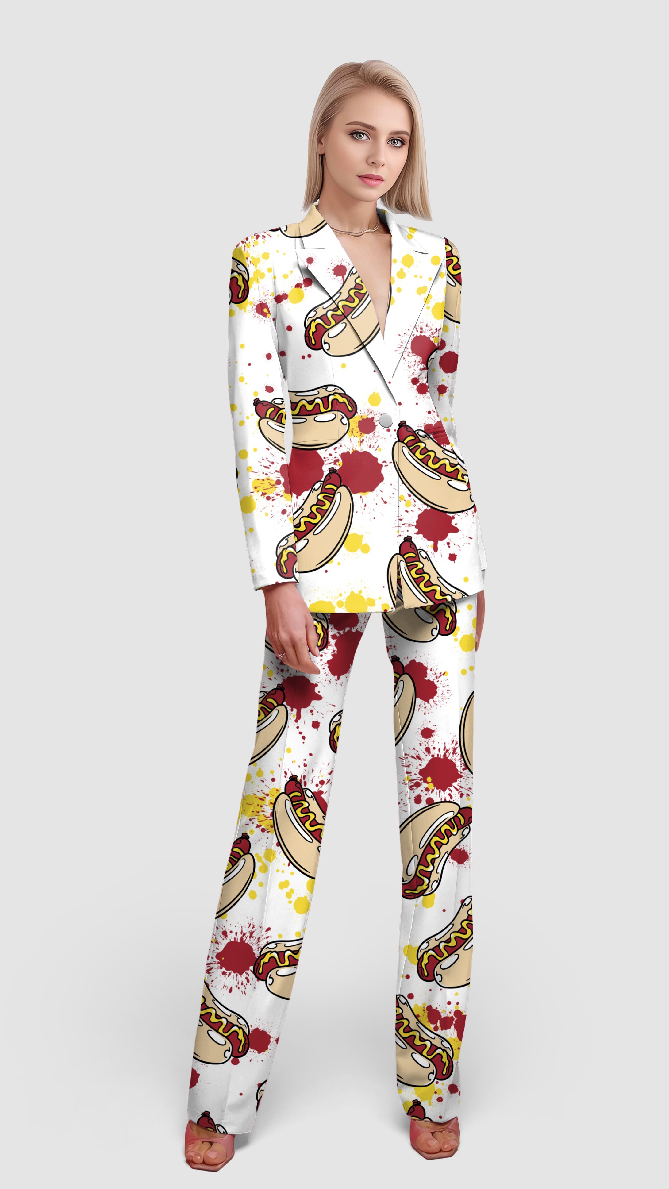 Hot Dog-Women's Blazer Casual Work Office Blazer Suit set
