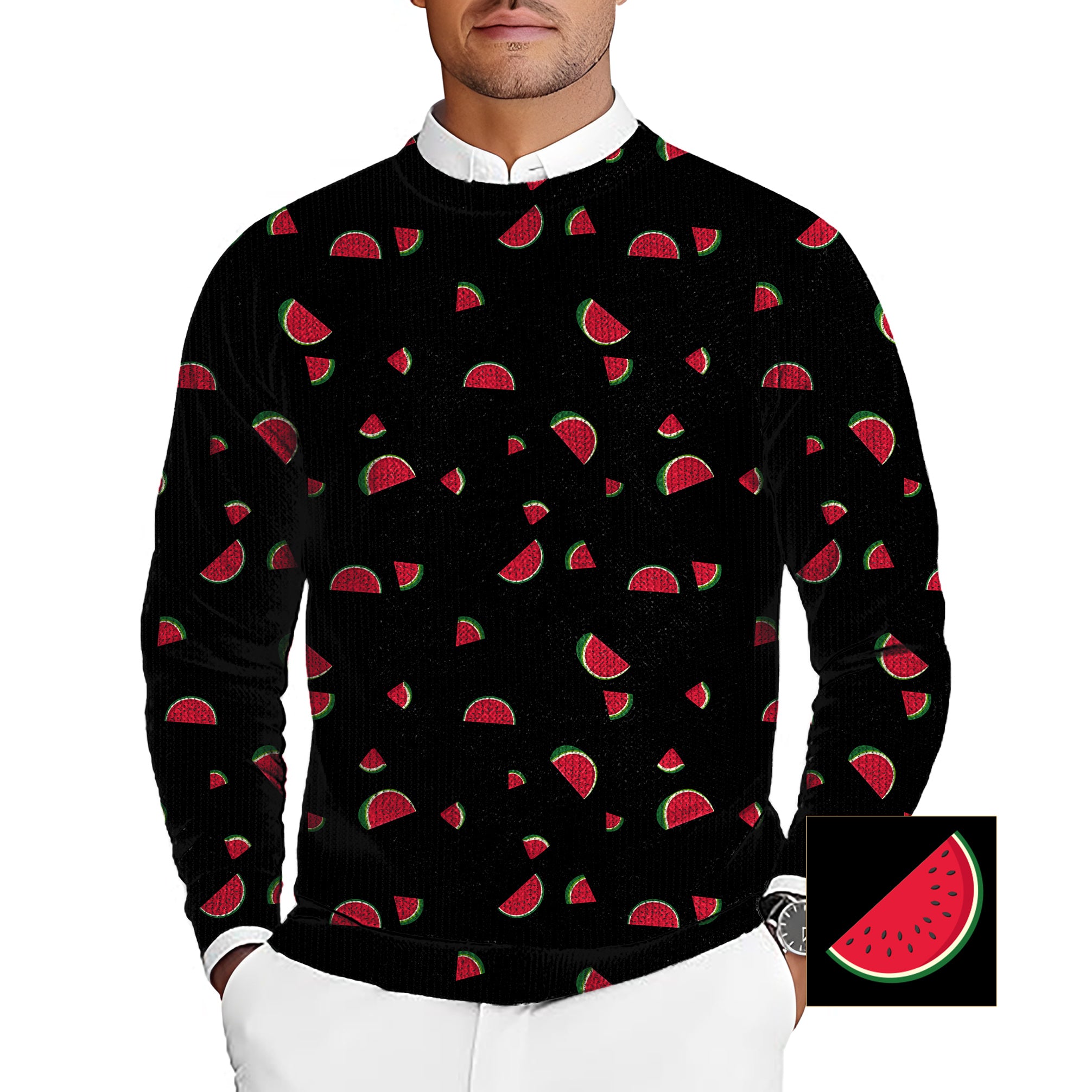 Watermelon Custom The Background Color Men's Golf Crewneck Pullover Sweaters Ugly Sweater