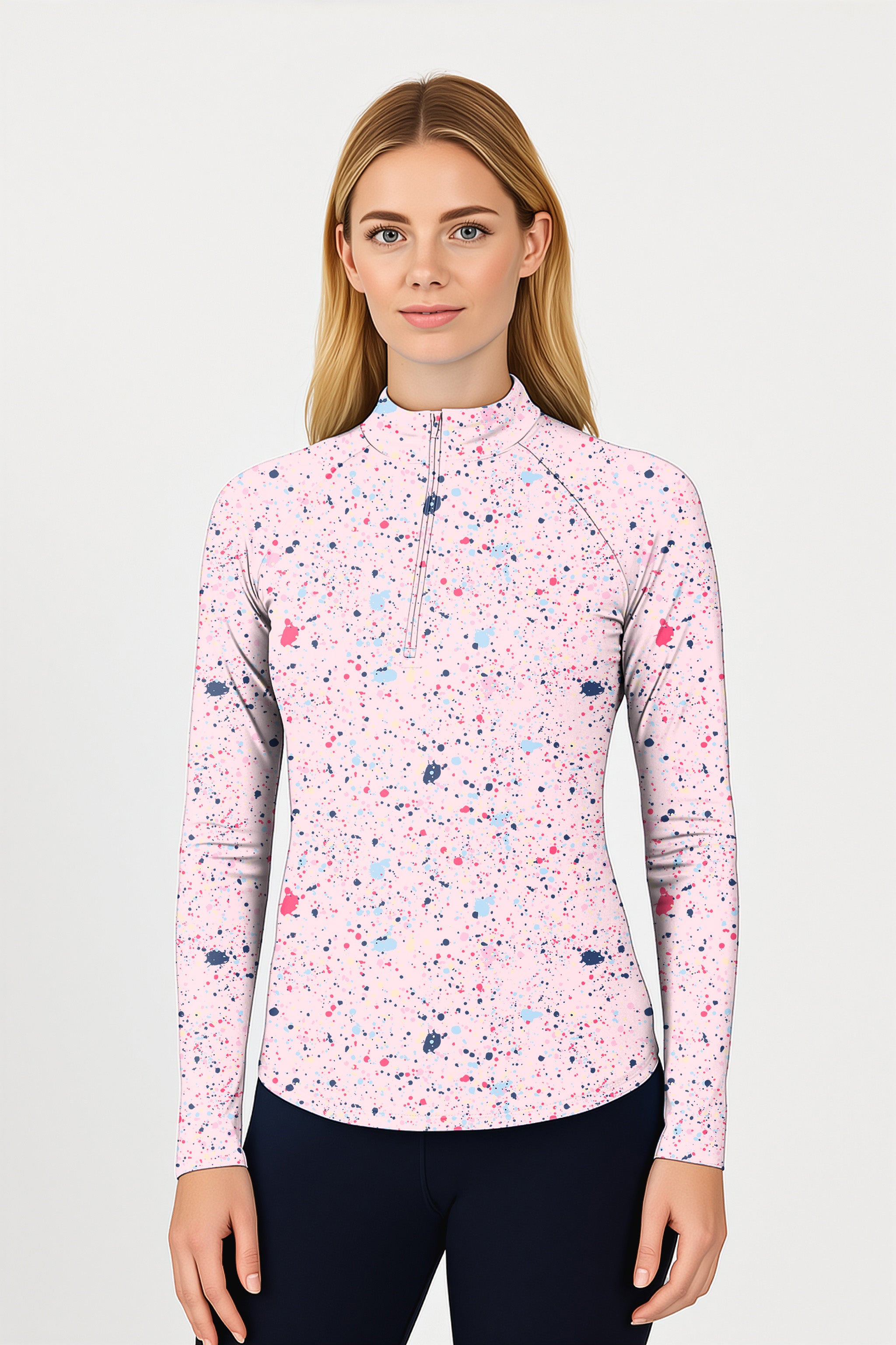 Black Pink Ink Dots Women's Golf Active 3/4 Zip Top