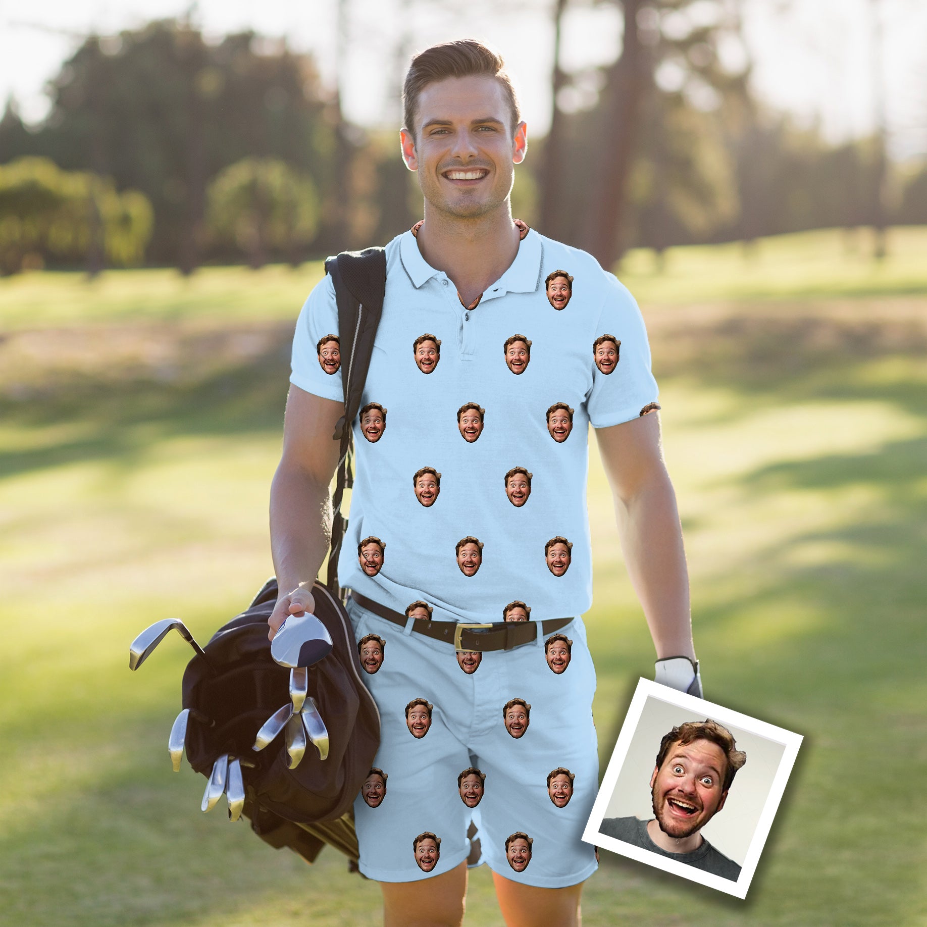 Men's Golf Set Polo+Shorts Custom Photo Funny Face