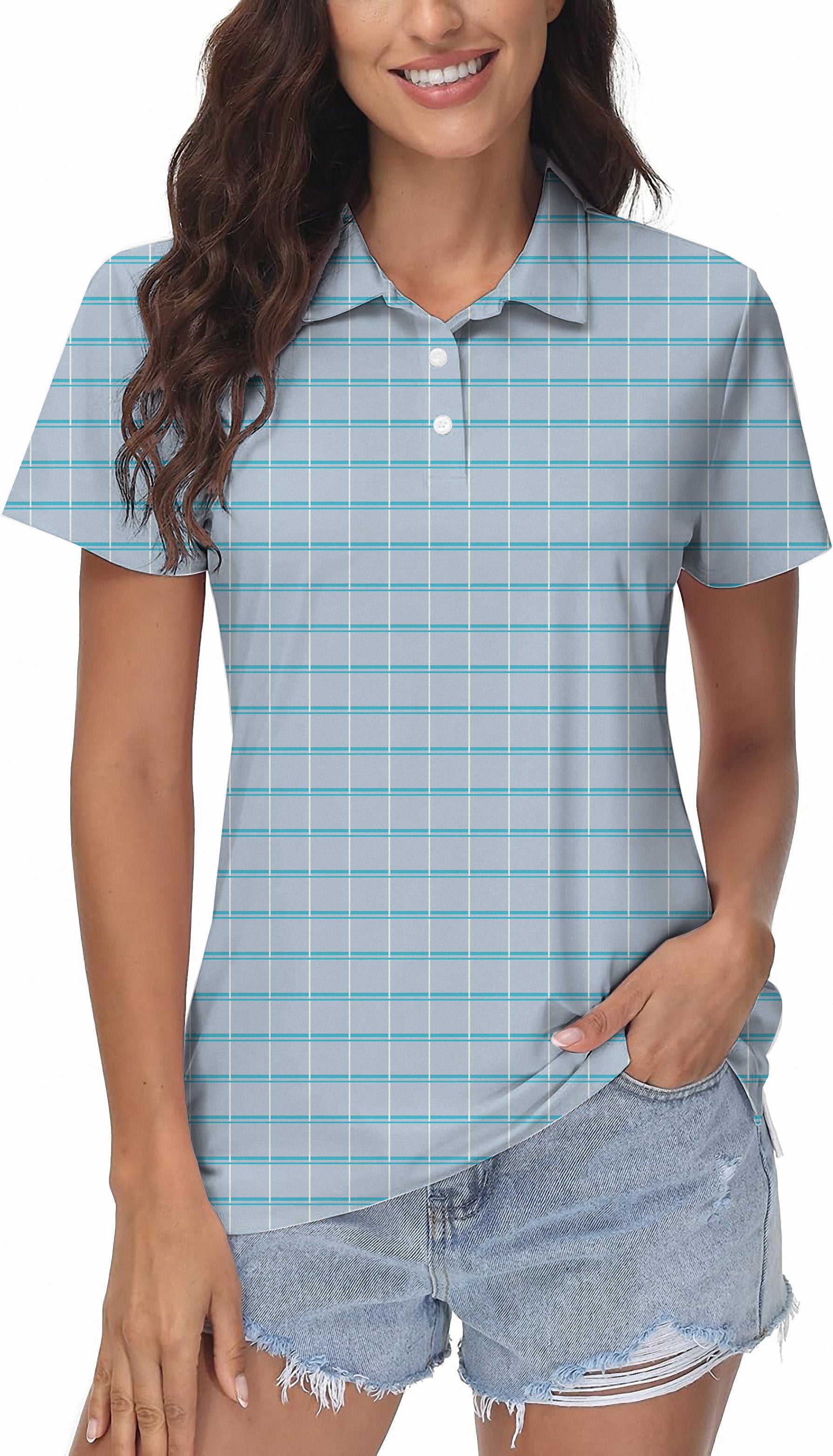 Sky blue checkered Women's Golf Polo limited edition