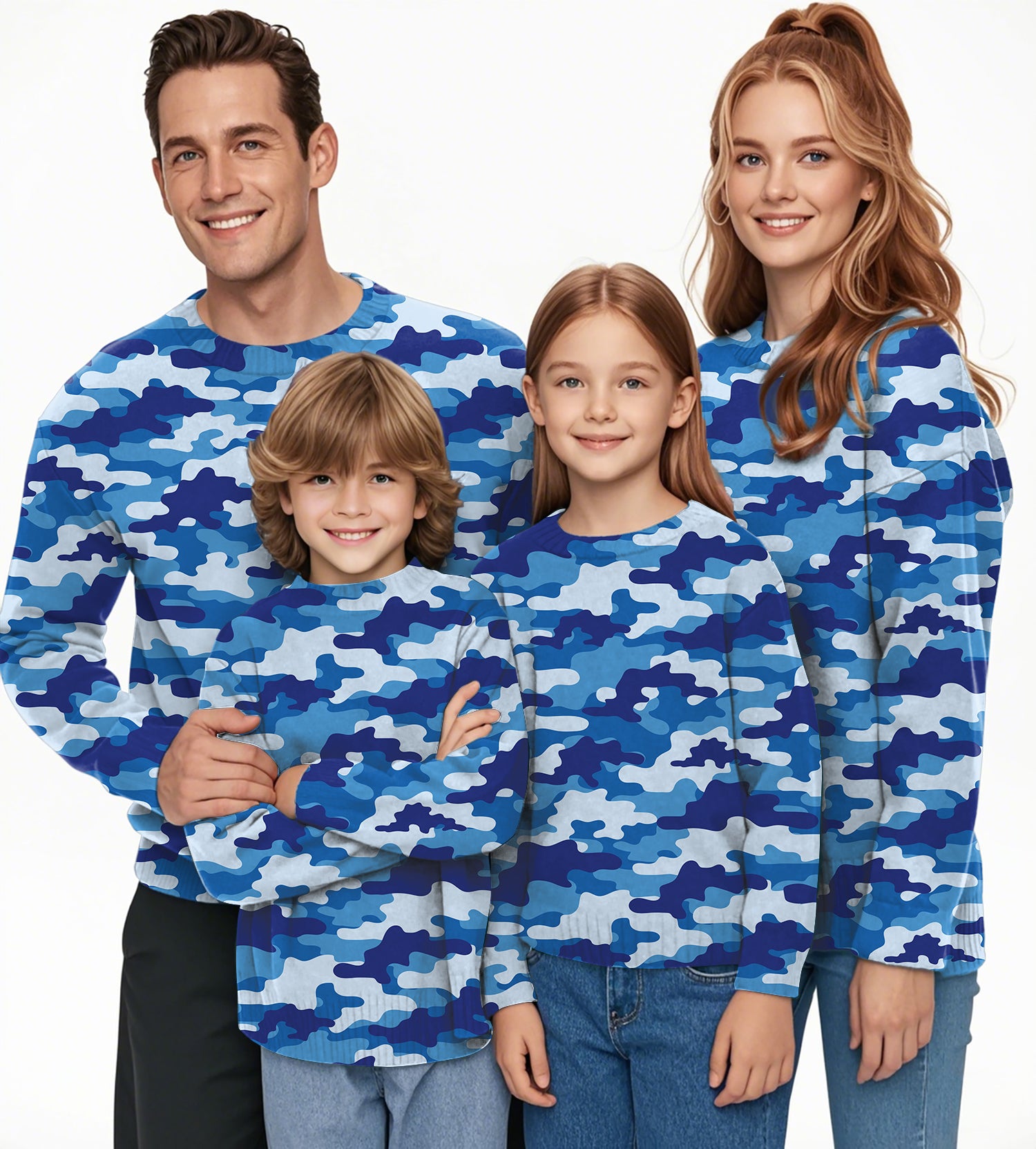 Blue Camo Crewneck Pullover Ugly Sweater Men Women boy girl family