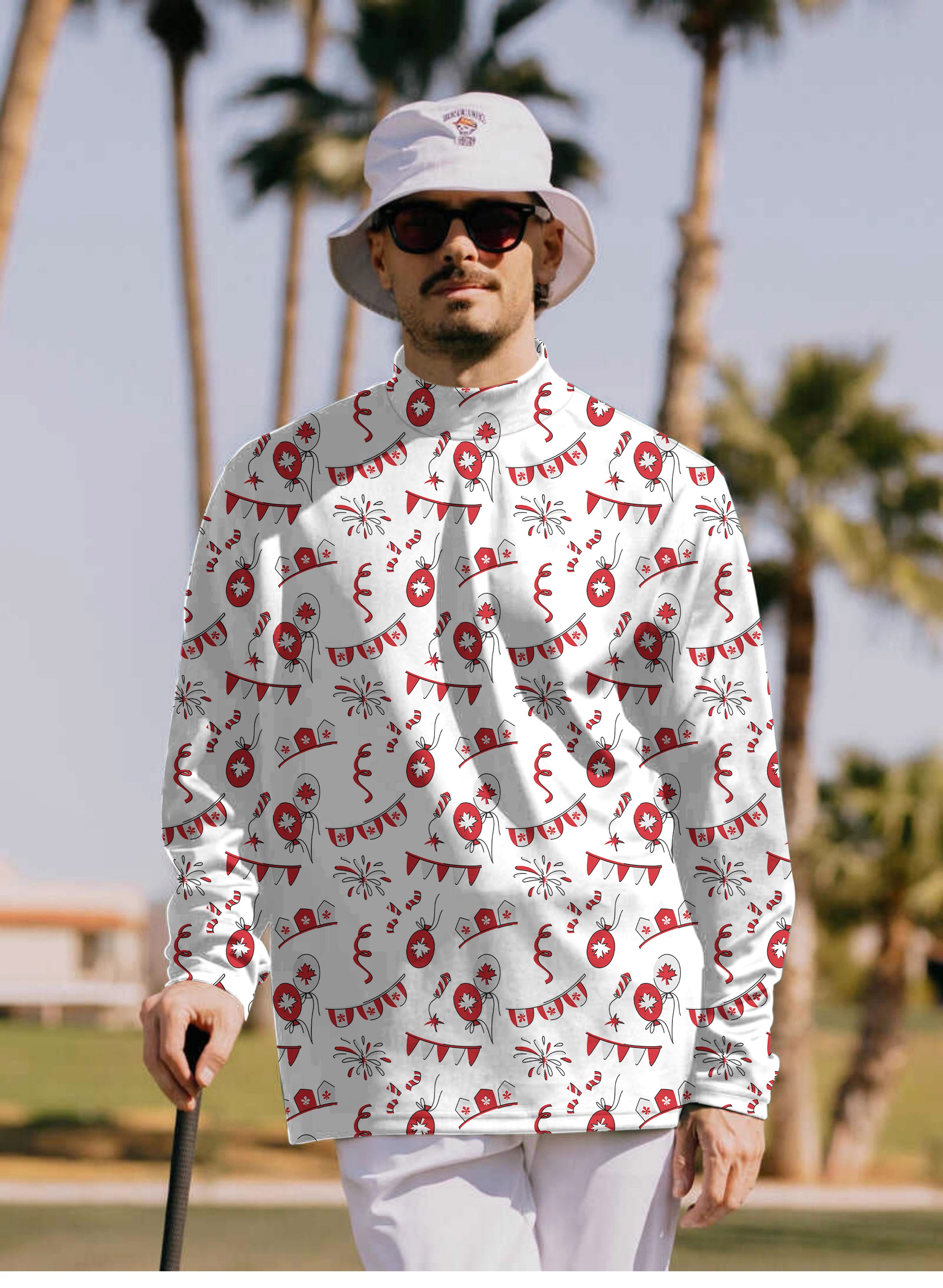 Men's Canadian Flag Celebration Pullover High neck Long/Short sleeve T-Shirt