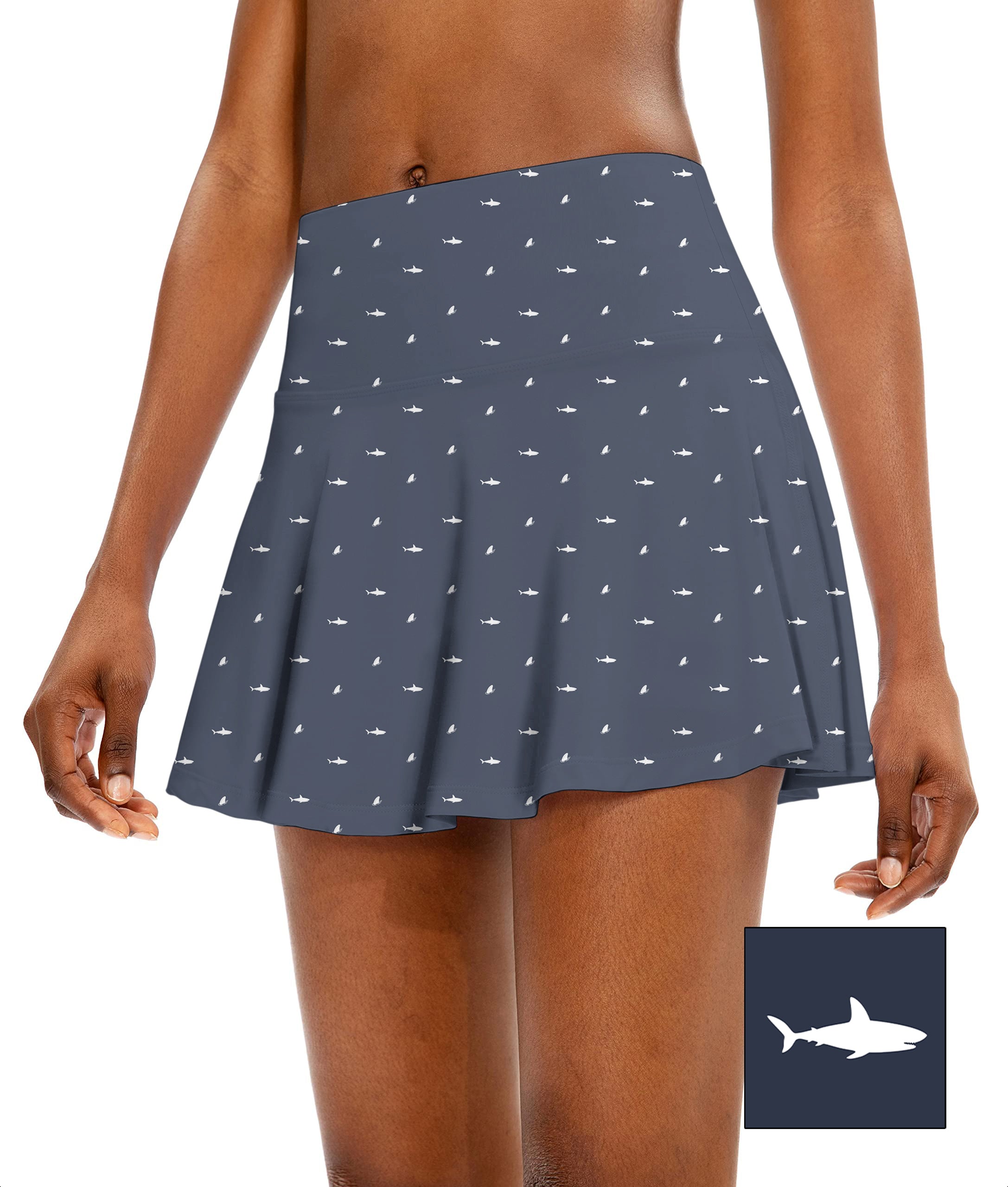 White Shark and Fin Custom The Background Color Women's Athletic Golf Skorts Flared Skirts