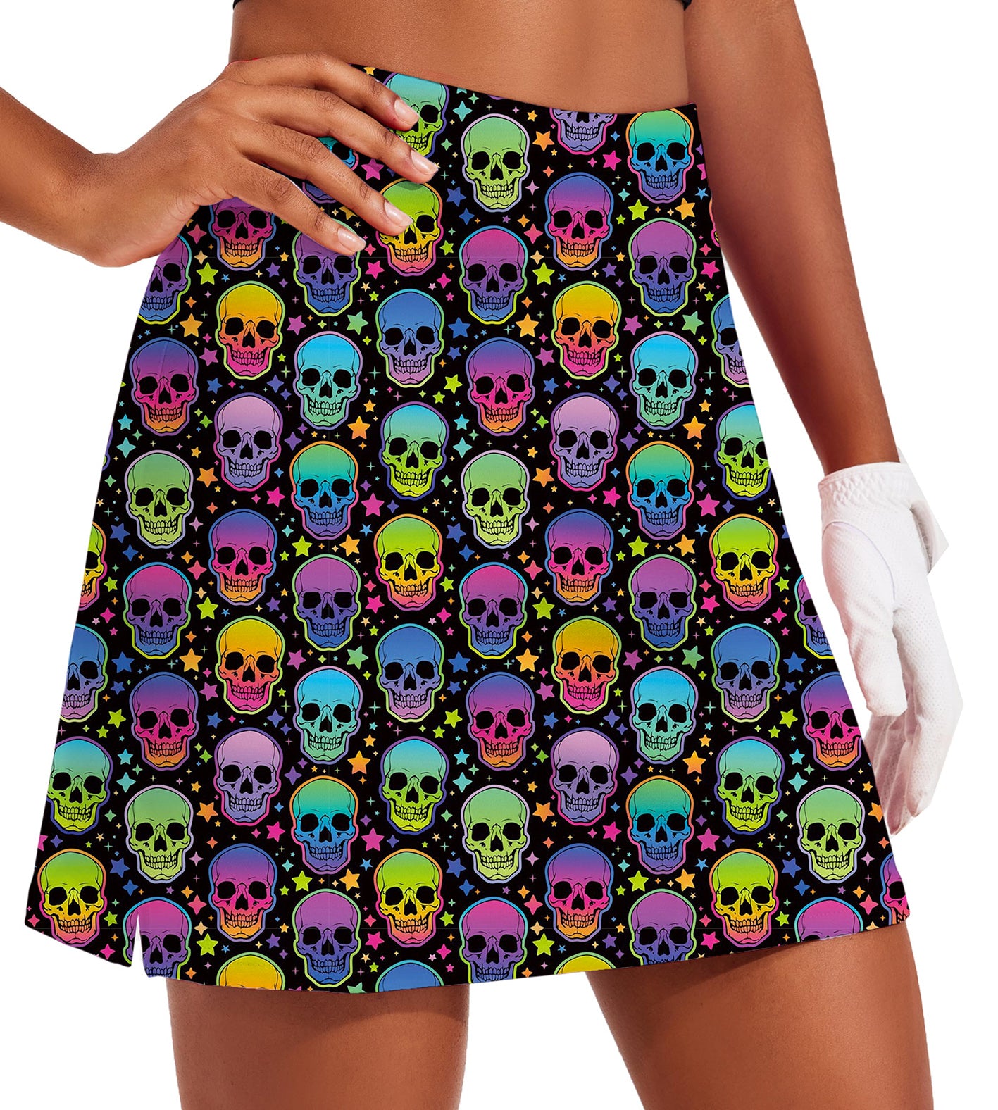 Women's Neon Skulls Golf Skirts Inner Shorts Pocket