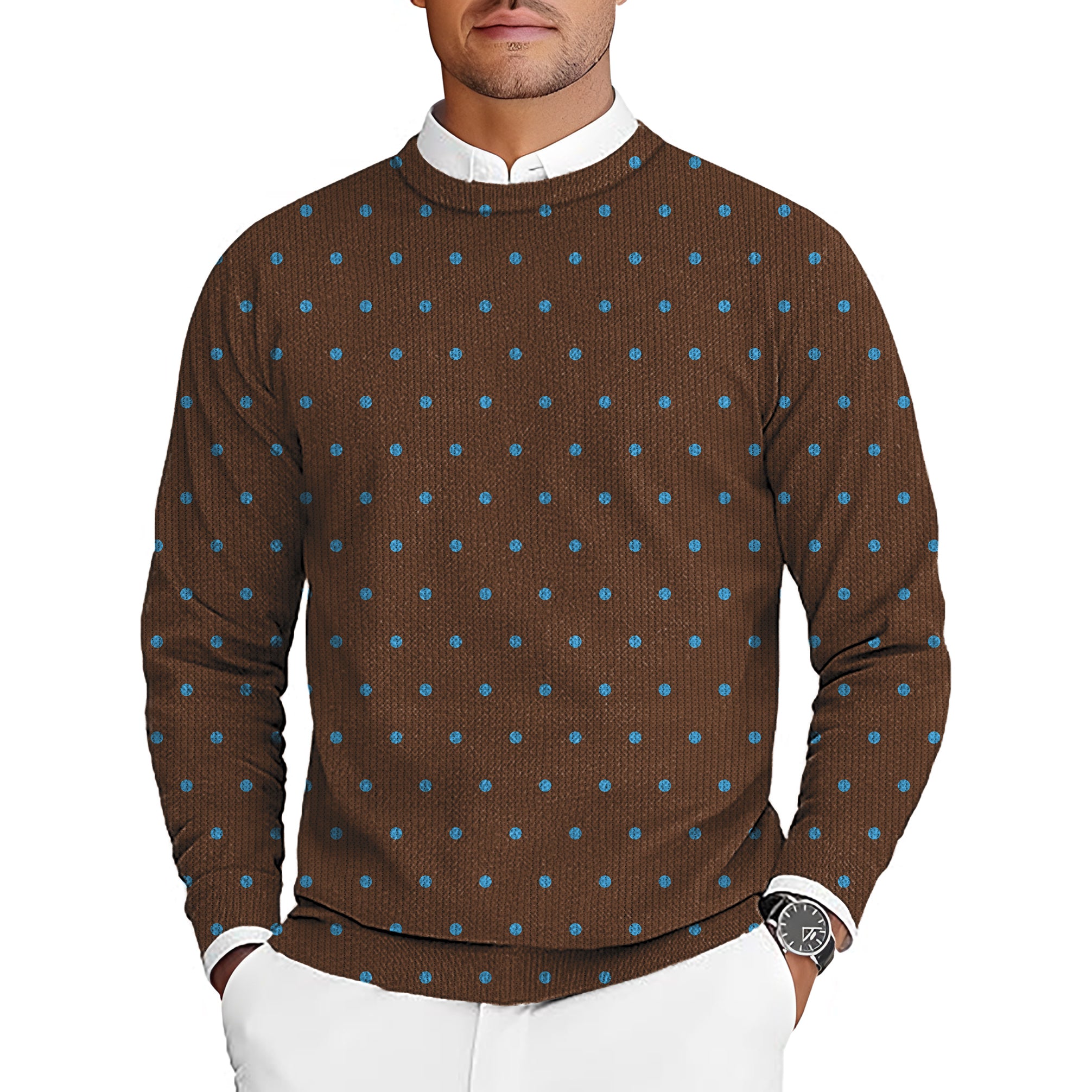 Brown Polka Dots Men's Golf Crewneck Pullover Sweaters Ugly Sweater