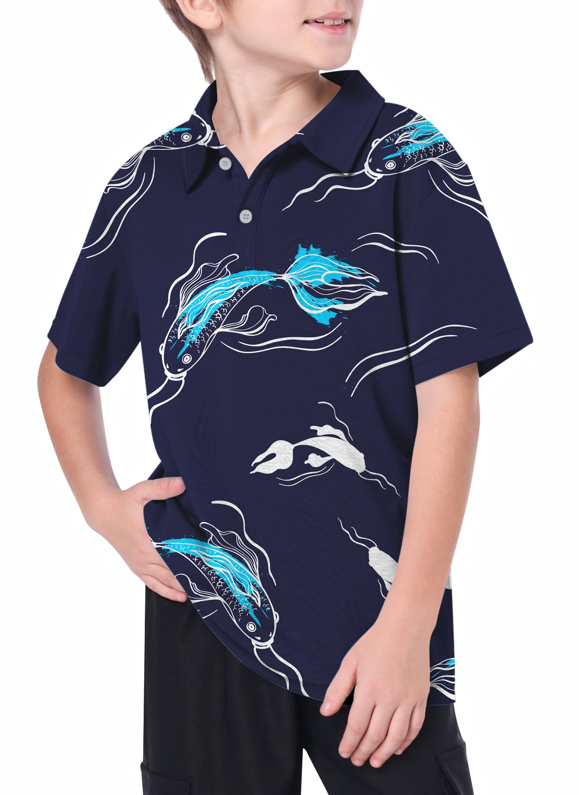 Youth Diamond Accents Fish Golf Polo