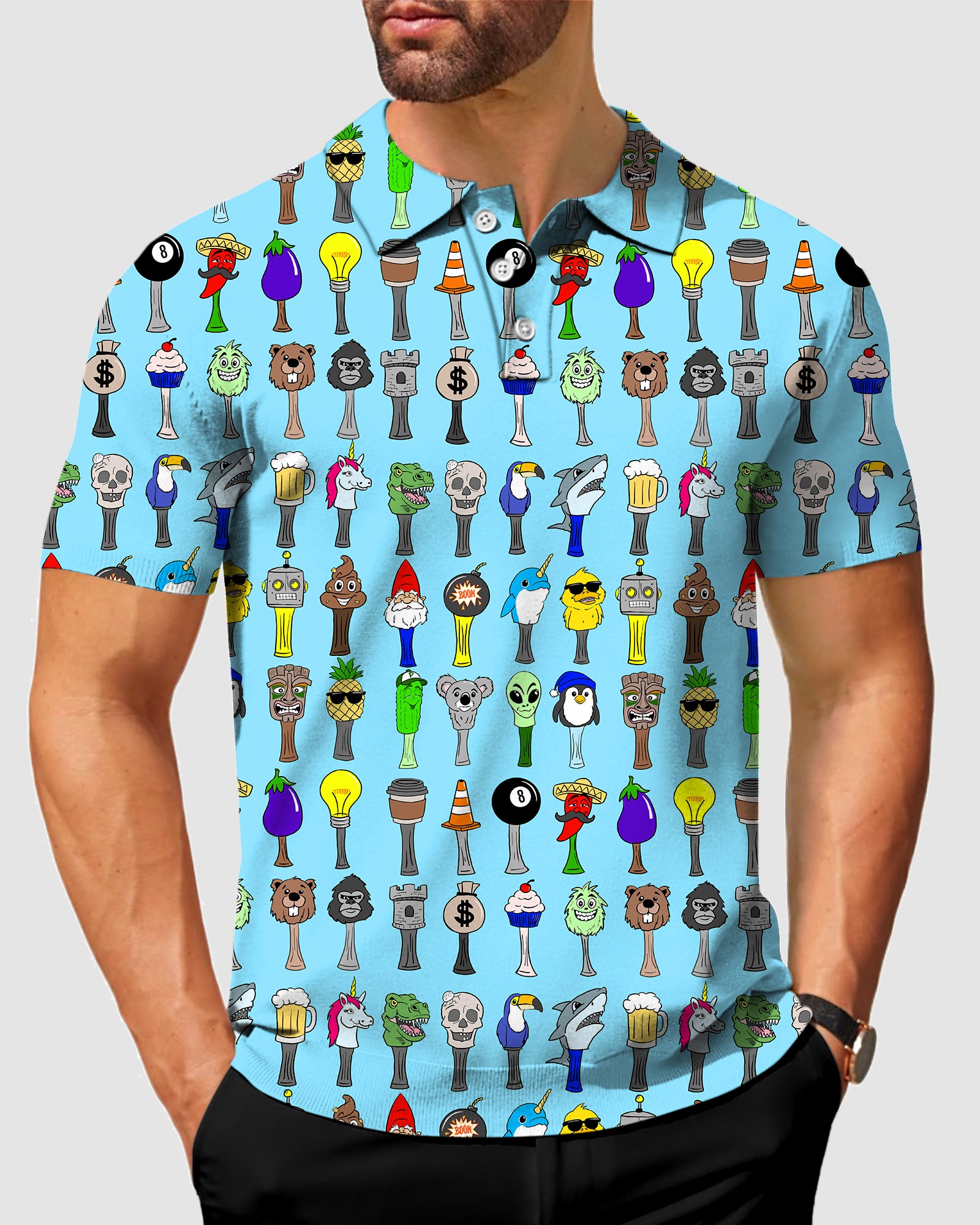 Men's Head cover light blue Designer style Sam’s Weird Studio Polo Sam’s Weird Studio