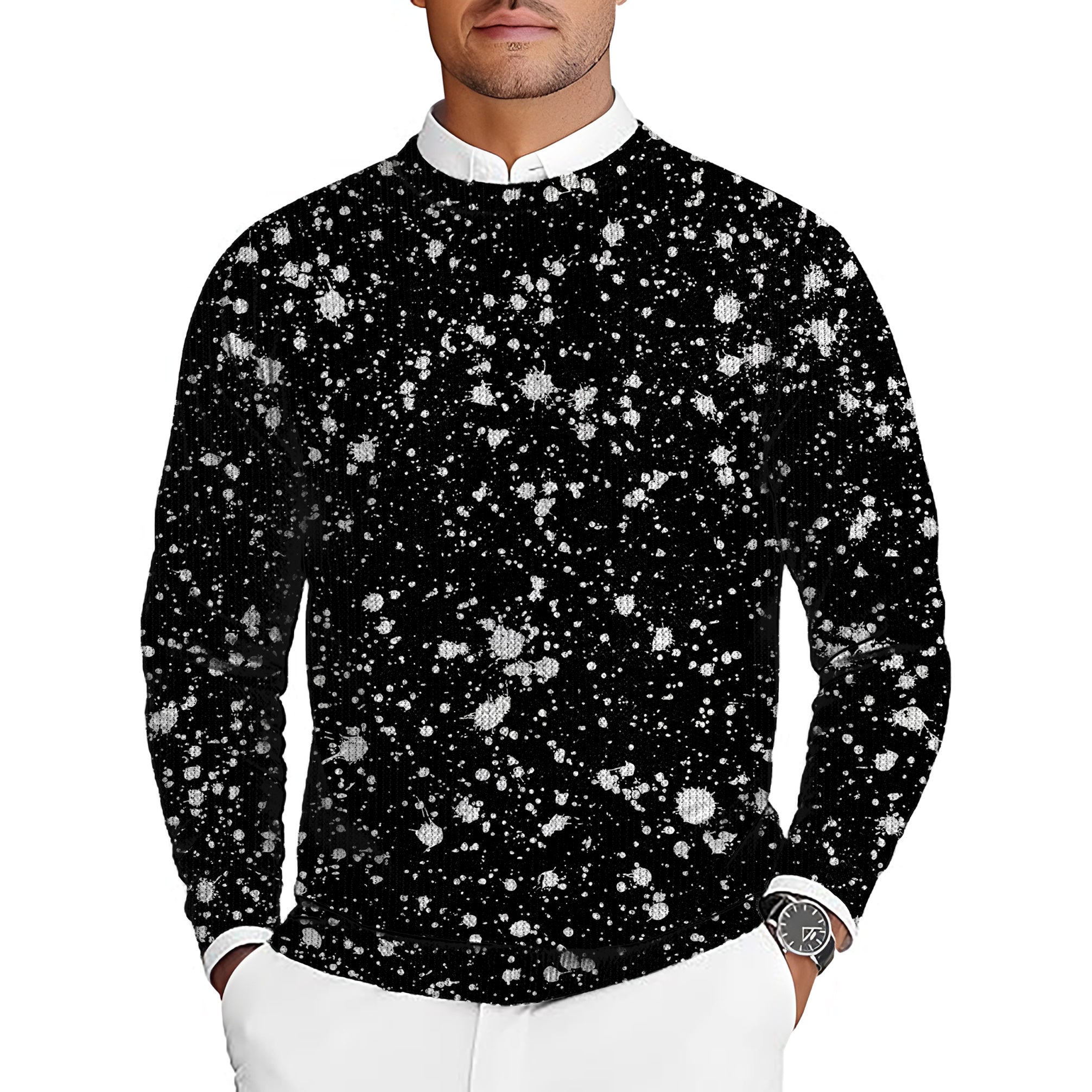 ZEBRA SPLATTER Men's Golf Crewneck Pullover Sweaters Ugly Sweater