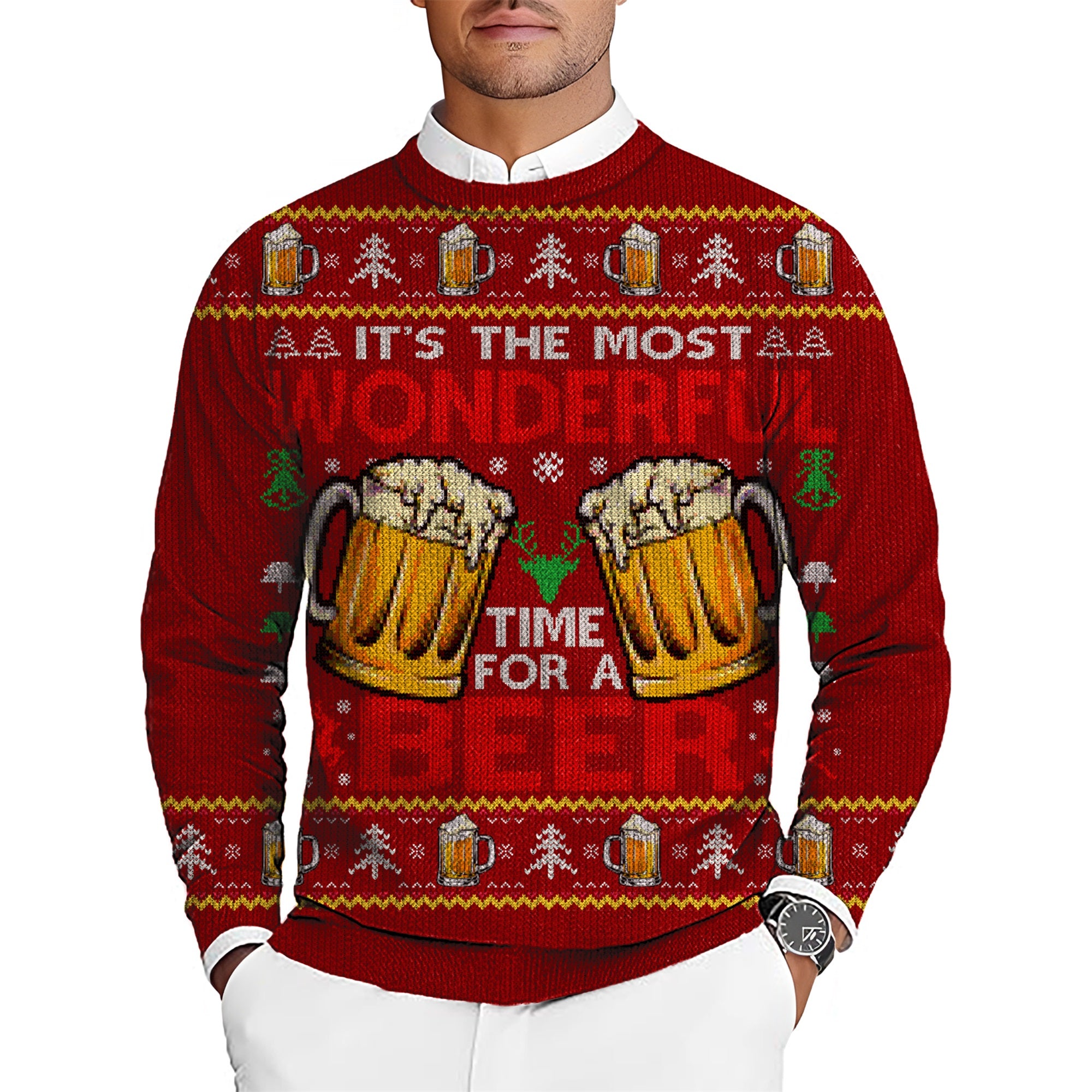 The Most Wonderful Time For A Beer Men's Golf Crewneck Pullover Sweaters Ugly Sweater